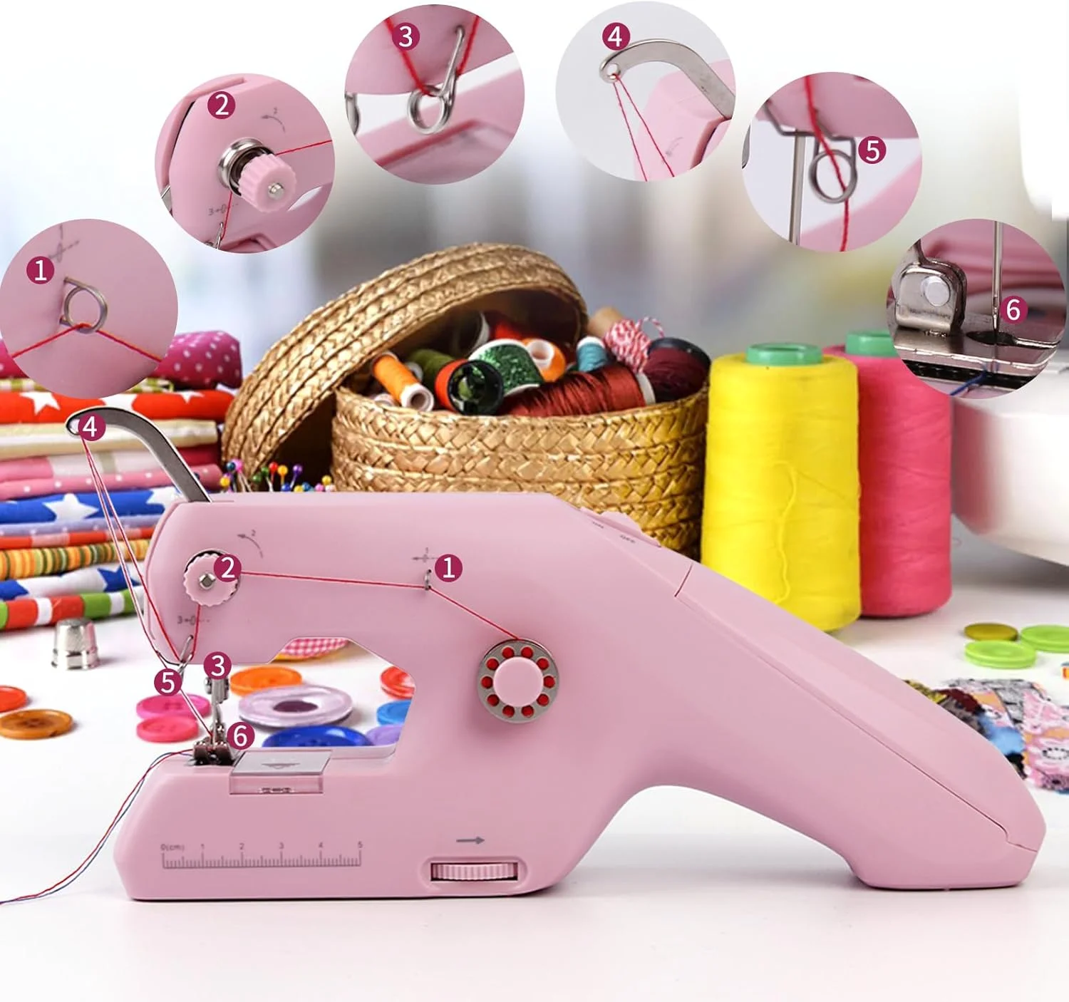 چرخ خیاطی برقی قابل حمل، چرخ خیاطی دستی دو نخ، مجهز به سوزن و نخ، چرخ خیاطی دوخت سریع برای لباس، پرده، DIY، مسافرت خانوادگی چرخ خیاطی برقی قابل حمل، چرخ خیاطی دستی دو نخ، مجهز به سوزن و نخ، چرخ خیاطی دوخت سریع برای لباس، پرده، DIY، مسافرت خانوادگی