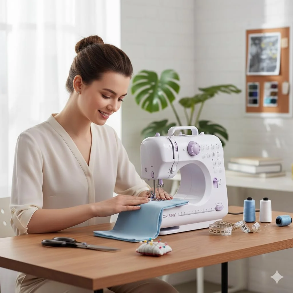 چرخ خیاطی برقی قابل حمل ORLUNY | ۱۲ مدل دوخت داخلی، کنترل ۲ سرعته، نخ دوقلو، ست خیاطی کوچک خانگی برای مبتدیان، کاردستی های DIY، تعمیر لباس - سفید و بنفش