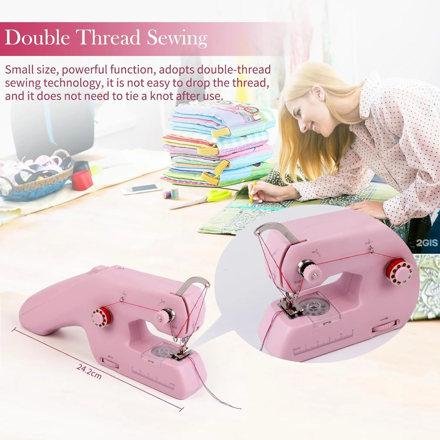 چرخ خیاطی برقی قابل حمل، چرخ خیاطی دستی دو نخ، مجهز به سوزن و نخ، چرخ خیاطی دوخت سریع برای لباس، پرده، DIY، مسافرت خانوادگی چرخ خیاطی برقی قابل حمل، چرخ خیاطی دستی دو نخ، مجهز به سوزن و نخ، چرخ خیاطی دوخت سریع برای لباس، پرده، DIY، مسافرت خانوادگی