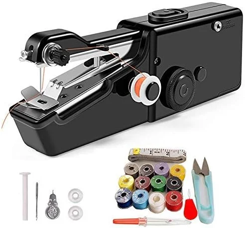 چرخ خیاطی دستی، با کابل USB، چرخ خیاطی دستی مینی قابل حمل برقی، مناسب برای لباس های DIY، پرده، پارچه نخی، صنایع دستی (نسخه به روز شده) (مشکی)
