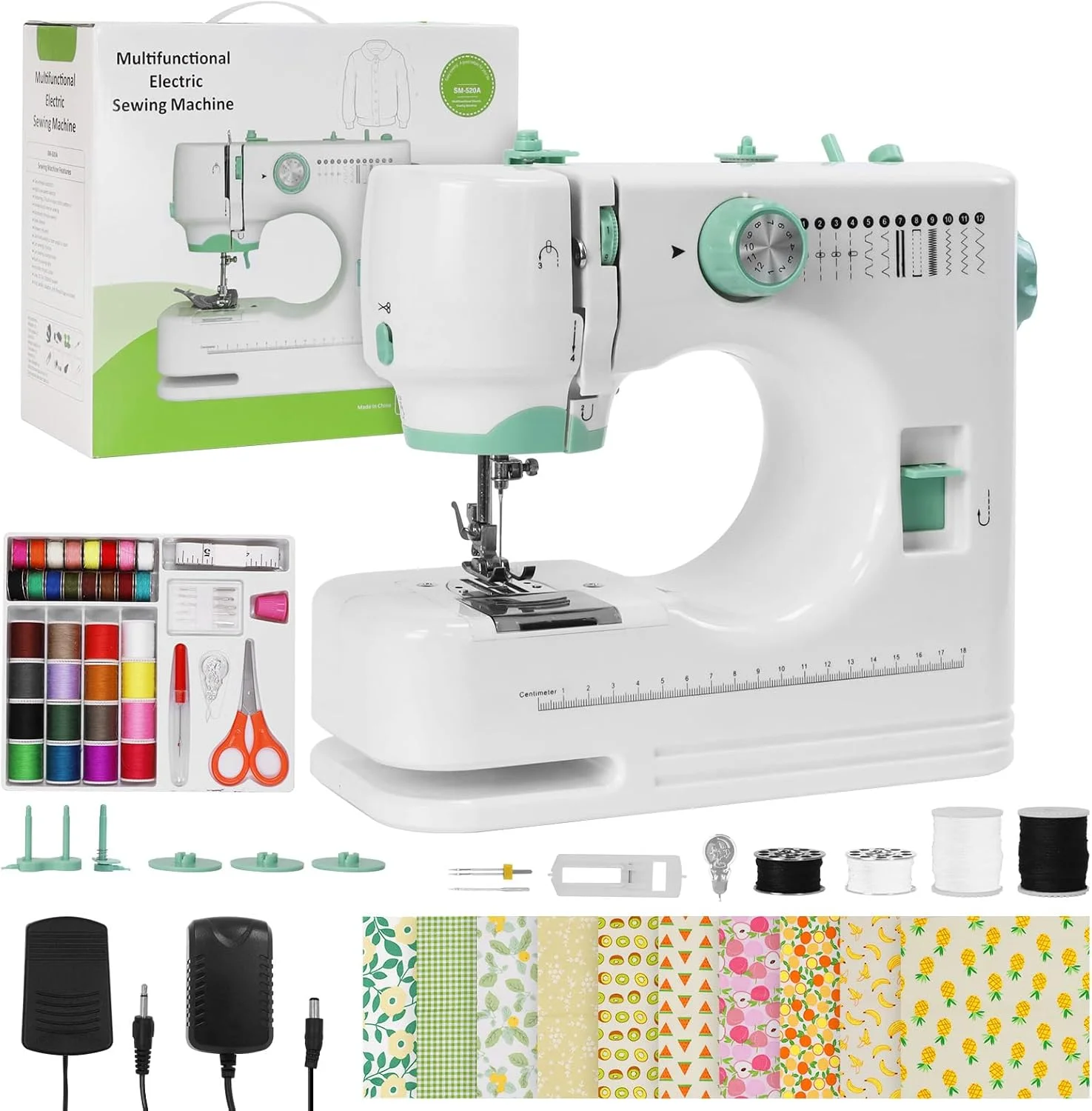 چرخ خیاطی قابل حمل STANEW، چرخ خیاطی برقی کوچک برای مبتدیان، چرخ خیاطی دو سوزنه 2 سرعته 2 نخ، 12 مدل دوخت داخلی، همراه با کیت خیاطی با پدال پا و پارچه طرح گل