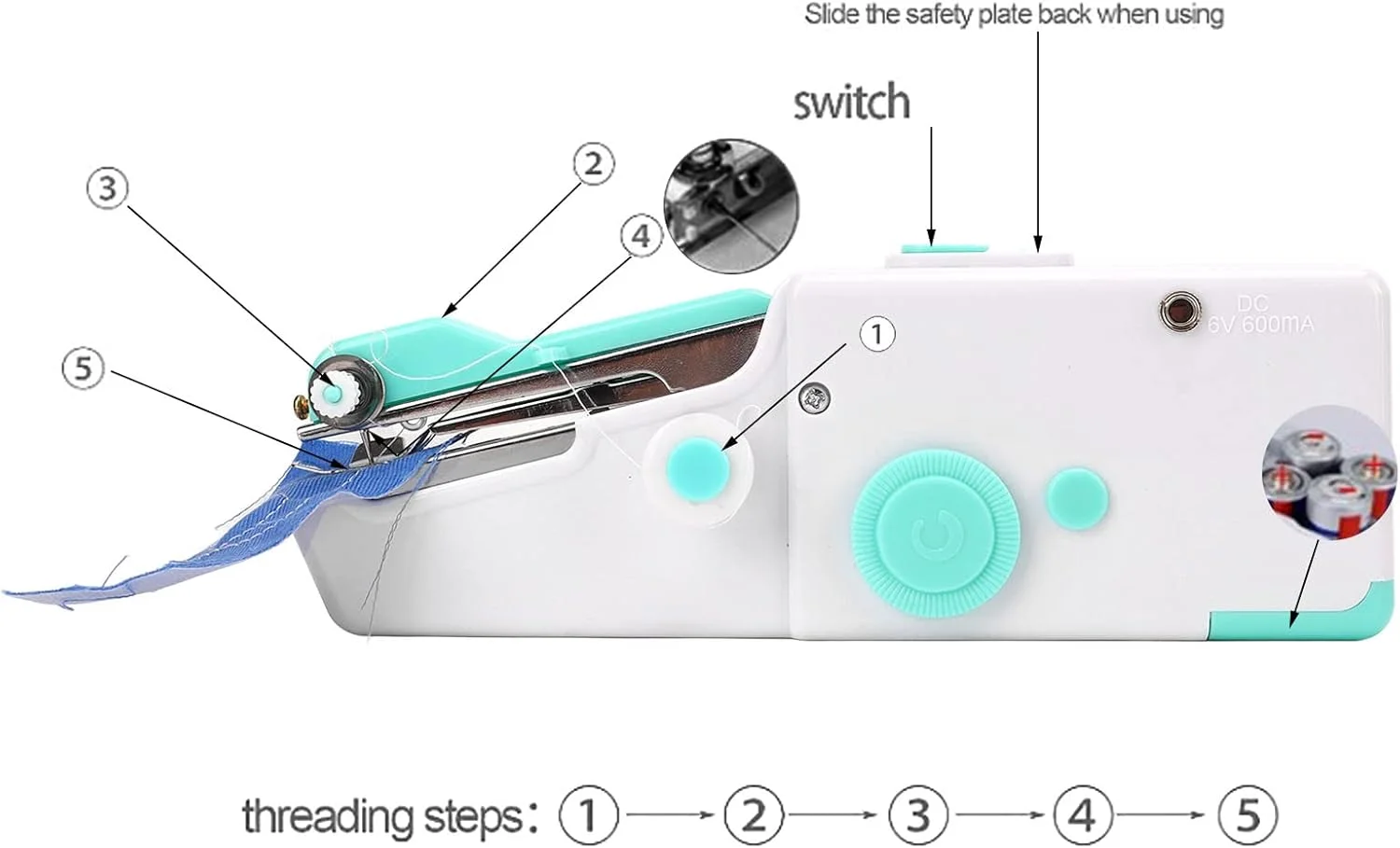 چرخ خیاطی کوچک قابل حمل، چرخ خیاطی دستی چند منظوره بی سیم قابل حمل برای مبتدیان کودکان و بزرگسالان، دستگاه تعمیر سریع