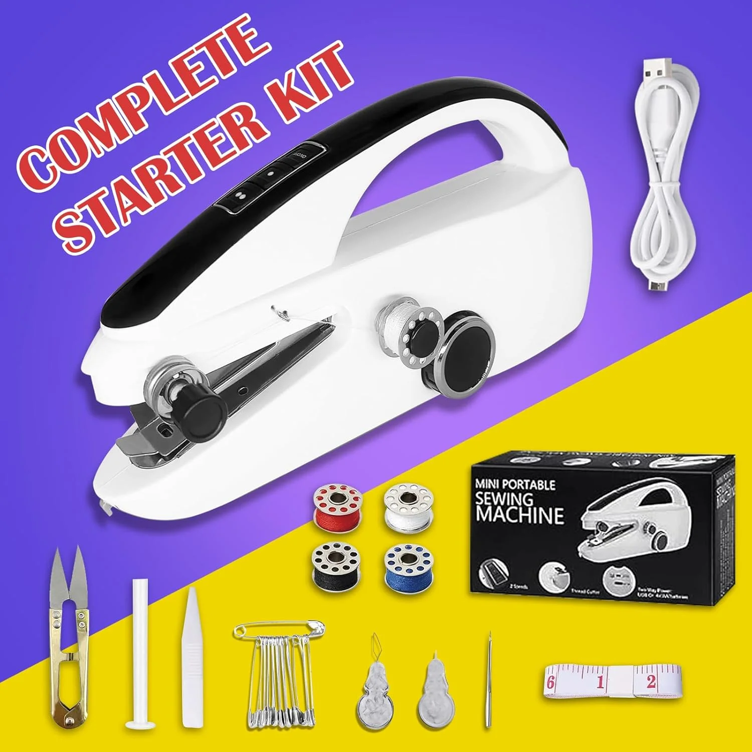 چرخ خیاطی دستی قابل حمل با سرعت دوگانه و راهنمای LED هوشمند، مینی کیت خیاطی برقی فوق العاده بی صدا برای تعمیرات DIY، جین، پارچه، مسافرت و استفاده در منزل چرخ خیاطی دستی قابل حمل با سرعت دوگانه و راهنمای LED هوشمند، مینی کیت خیاطی برقی فوق العاده بی صدا برای تعمیرات DIY، جین، پارچه، مسافرت و استفاده در منزل