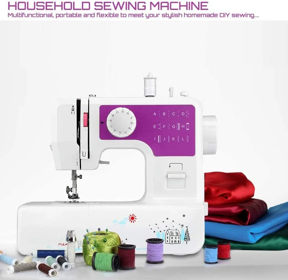 چرخ خیاطی قابل حمل، چرخ سردوز برقی خانگی با 12 مدل دوخت داخلی، عالی برای پروژه های خیاطی DIY، بنفش