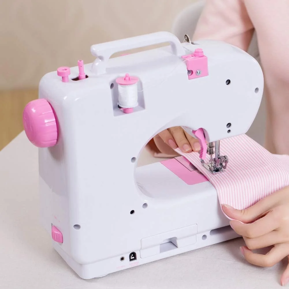 چرخ خیاطی خانگی قابل حمل، 12 طرح دوخت داخلی، نخ دوتایی، 2 سرعت، ایده آل برای مبتدیان