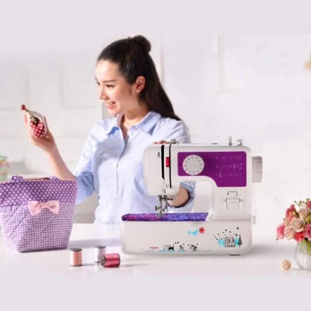 چرخ خیاطی قابل حمل، چرخ سردوز برقی خانگی با 12 مدل دوخت داخلی، عالی برای پروژه های خیاطی DIY، بنفش