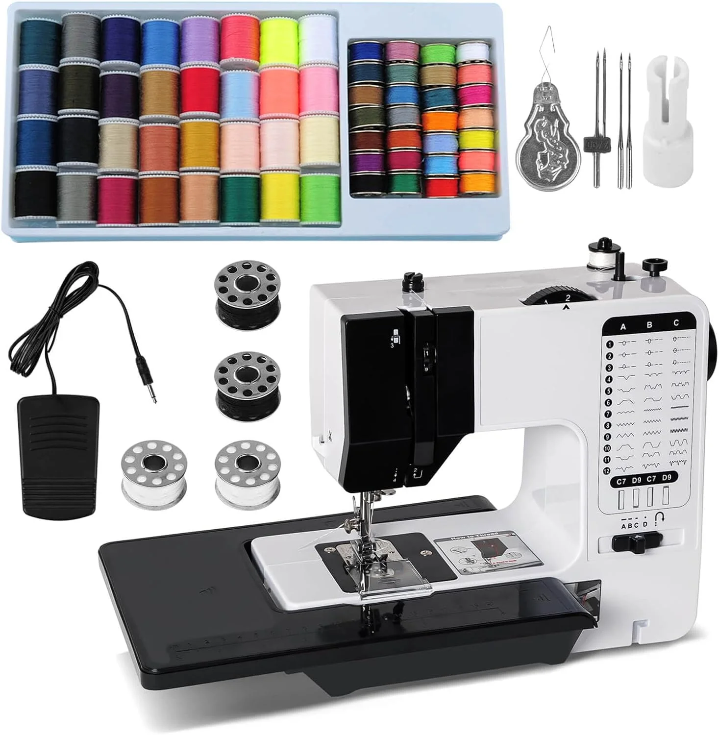 چرخ خیاطی قابل حمل برای مبتدیان با 38 طرح دوخت، سرعت دوگانه، دوخت معکوس، پدال پا و جعبه خیاطی 60 تکه، چرخ خیاطی کوچک با میز توسعه، کاربری آسان چرخ خیاطی قابل حمل برای مبتدیان با 38 طرح دوخت، سرعت دوگانه، دوخت معکوس، پدال پا و جعبه خیاطی 60 تکه، چرخ خیاطی کوچک با میز توسعه، کاربری آسان