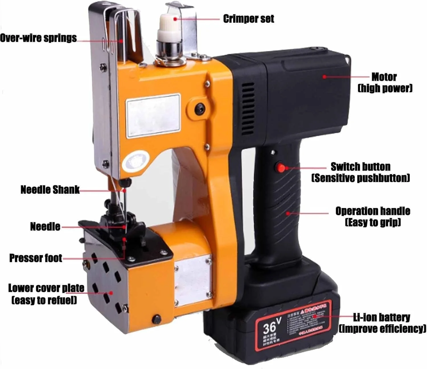 دستگاه دوخت کیسه قابل حمل، دستگاه دوخت کیسه ای بی سیم، دستگاه دوخت کیسه برای گونی، برزنت، کیسه های خوراک، کیسه های برنج، کیسه های کاغذی کرافت بافته شده PP، 2 ثانیه/کیسه دستگاه دوخت کیسه قابل حمل، دستگاه دوخت کیسه ای بی سیم، دستگاه دوخت کیسه برای گونی، برزنت، کیسه های خوراک، کیسه های برنج، کیسه های کاغذی کرافت بافته شده PP، 2 ثانیه/کیسه