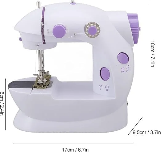 چرخ خیاطی کوچک قابل حمل، دو سرعته با میز کمکی، چراغ LED، دو نخ، سفید و بنفش چرخ خیاطی کوچک قابل حمل، دو سرعته با میز کمکی، چراغ LED، دو نخ، سفید و بنفش