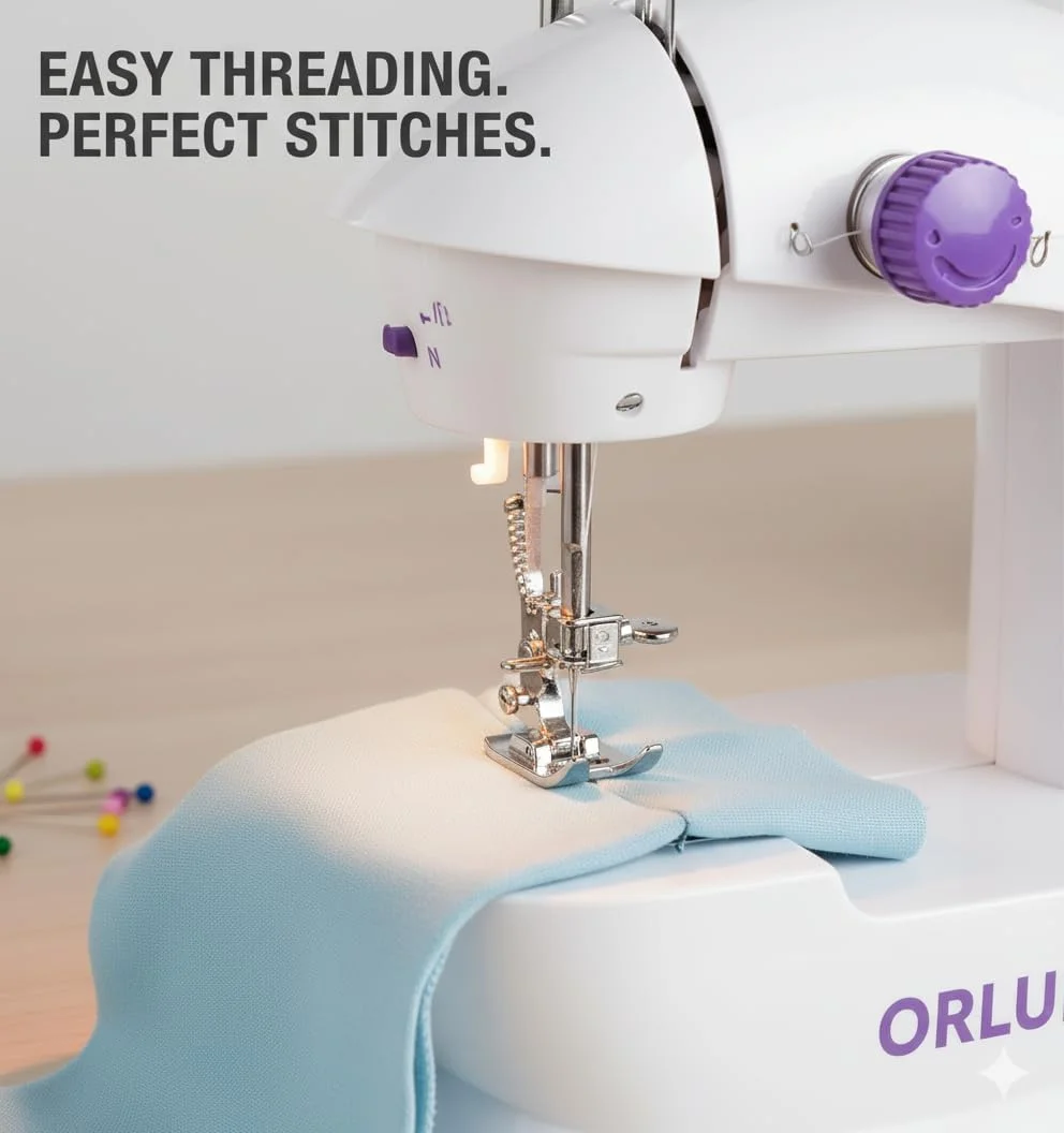 چرخ خیاطی کوچک قابل حمل ORLUNY | چرخ خیاطی برقی دو نخ و دو سرعته با پدال پا، دارای چراغ داخلی، طراحی جمع و جور برای مبتدیان و خیاطی خانگی چرخ خیاطی کوچک قابل حمل ORLUNY | چرخ خیاطی برقی دو نخ و دو سرعته با پدال پا، دارای چراغ داخلی، طراحی جمع و جور برای مبتدیان و خیاطی خانگی