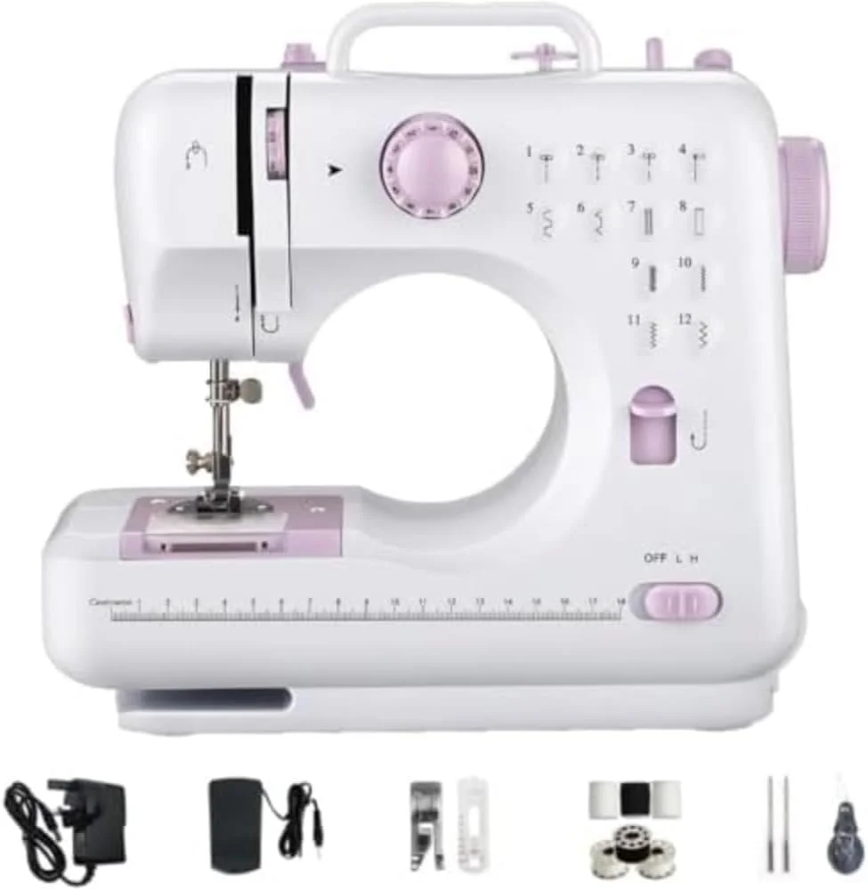 چرخ خیاطی کوچک قابل حمل برای مبتدیان - ۱۲ مدل دوخت داخلی، ۲ سرعته، نخ دوقلو، پدال پایی، دستگاه تعمیر چند منظوره برای کودکان و بزرگسالان چرخ خیاطی کوچک قابل حمل برای مبتدیان - ۱۲ مدل دوخت داخلی، ۲ سرعته، نخ دوقلو، پدال پایی، دستگاه تعمیر چند منظوره برای کودکان و بزرگسالان