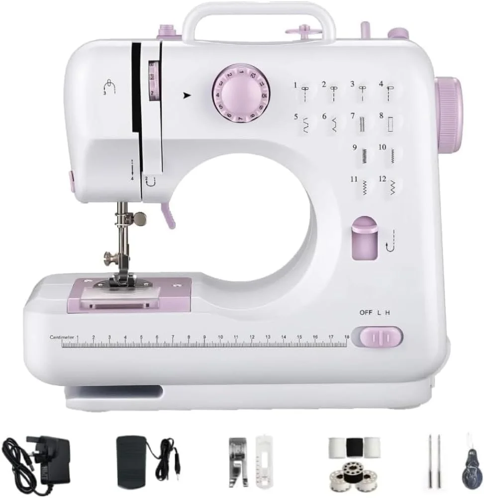 چرخ خیاطی کوچک قابل حمل برای مبتدیان - 12 مدل دوخت داخلی، 2 سرعته، نخ دوقلو، پدال پایی، دستگاه تعمیر چند منظوره برای کودکان و بزرگسالان چرخ خیاطی کوچک قابل حمل برای مبتدیان - 12 مدل دوخت داخلی، 2 سرعته، نخ دوقلو، پدال پایی، دستگاه تعمیر چند منظوره برای کودکان و بزرگسالان