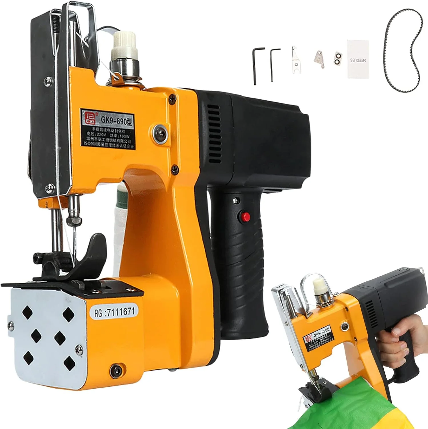 دستگاه کیسه دوز برقی، دستگاه دوخت کیسه قابل حمل صنعتی 190 وات، به همراه آچار و لوازم جانبی دستگاه کیسه دوز برقی، دستگاه دوخت کیسه قابل حمل صنعتی 190 وات، به همراه آچار و لوازم جانبی