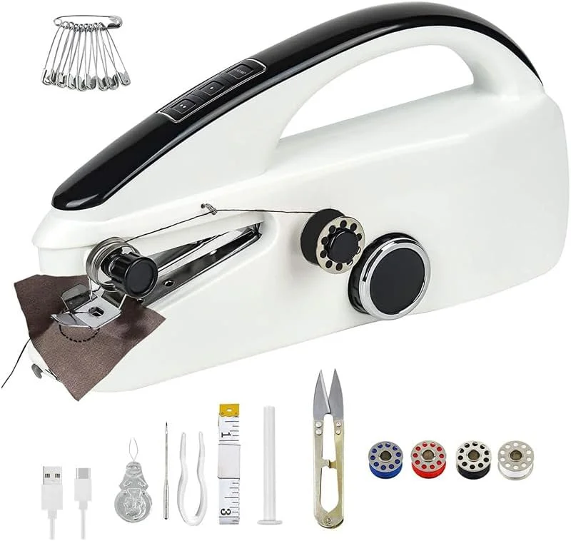 چرخ خیاطی دستی Risegun، چرخ خیاطی کوچک برای مبتدیان، چرخ خیاطی برقی قابل حمل با لوازم خیاطی برای لباس، پرده، مسافرت خانگی DIY