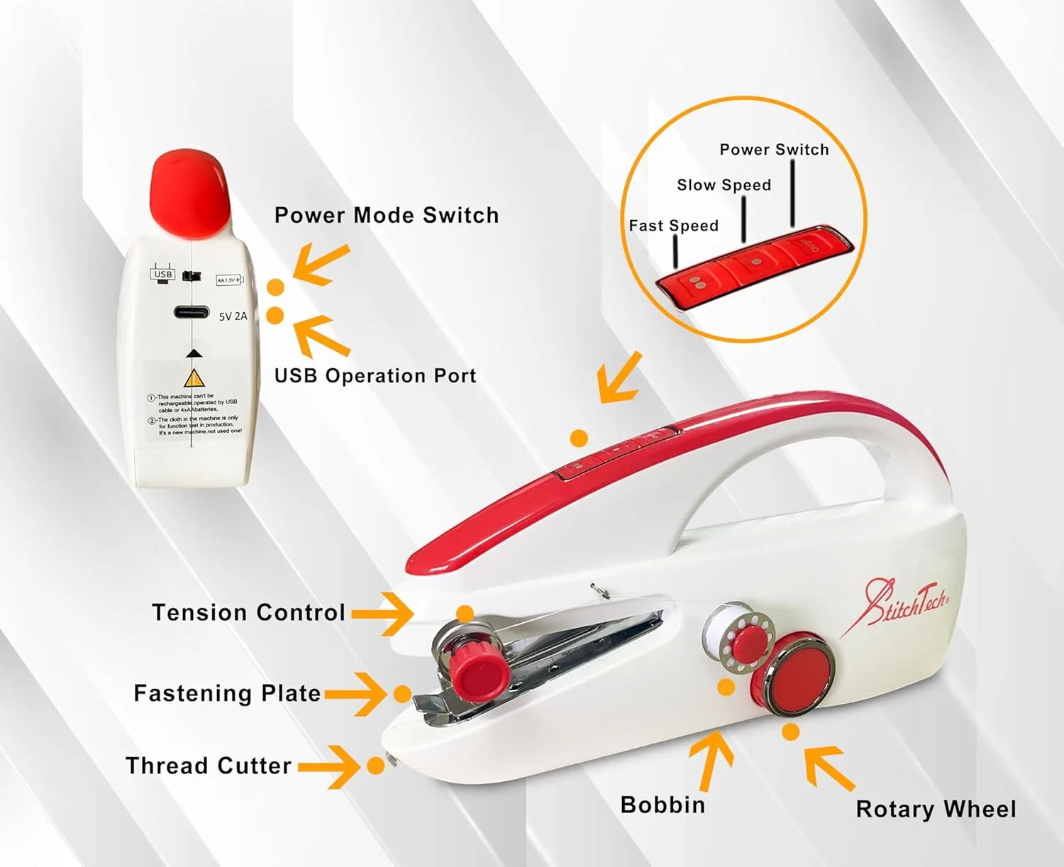 چرخ خیاطی دستی مینی قابل حمل StitchTech - جمع و جور، سبک وزن، با USB-C یا باتری کار می کند و استفاده از آن برای تعمیرات سریع و کاردستی در حال حرکت آسان است چرخ خیاطی دستی مینی قابل حمل StitchTech - جمع و جور، سبک وزن، با USB-C یا باتری کار می کند و استفاده از آن برای تعمیرات سریع و کاردستی در حال حرکت آسان است