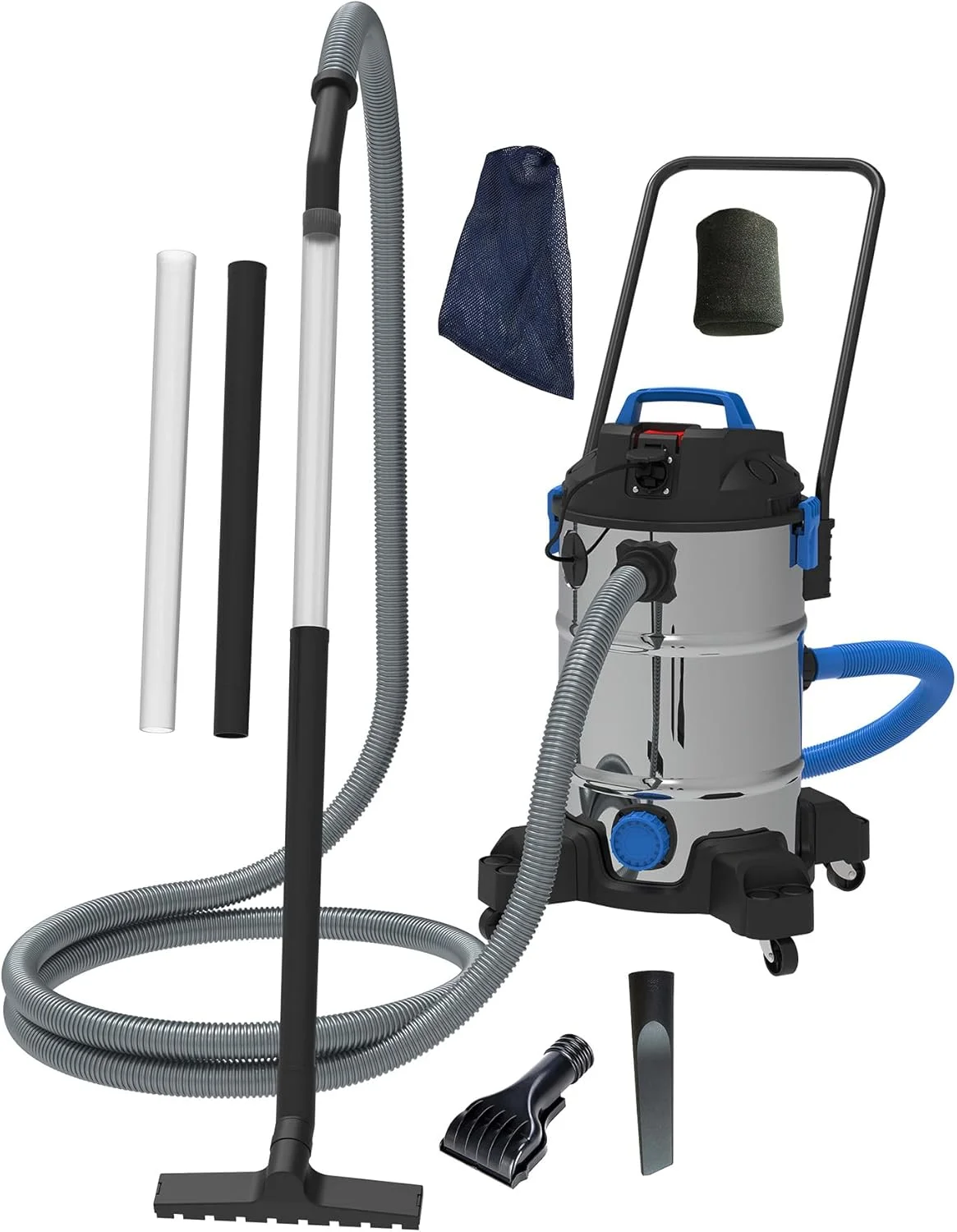 جاروبرقی استخری AquaForte Pro با توان 1200 وات، مجهز به پمپ شناور، عمق مخزن 2.5 متر، حجم 35 لیتر، طول کابل 4 متر، کیسه پیش فیلتر قفل‌دار، شامل لوازم جانبی