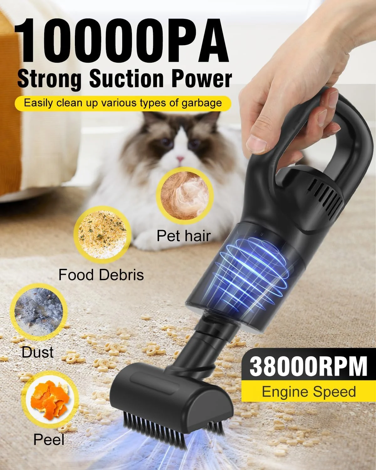 جاروبرقی دستی بی سیم AGOODTO، جاروبرقی قابل حمل برای خودرو، جاروبرقی شارژی بی سیم با قدرت مکش بالا مجهز به 3 فیلتر، تمیز کننده برای خودرو، خانه، حیوانات خانگی و دفاتر