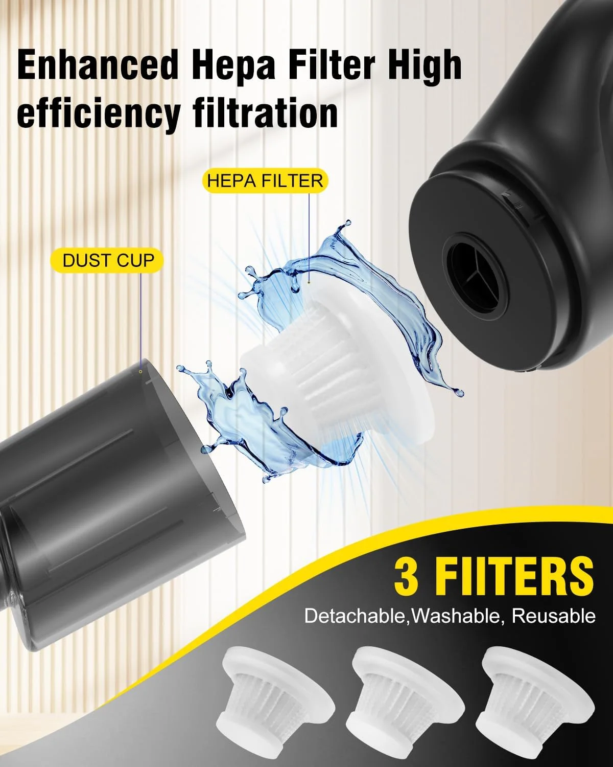 جاروبرقی دستی بی سیم AGOODTO، جاروبرقی قابل حمل برای خودرو، جاروبرقی شارژی بی سیم با قدرت مکش بالا مجهز به 3 فیلتر، تمیز کننده برای خودرو، خانه، حیوانات خانگی و دفاتر