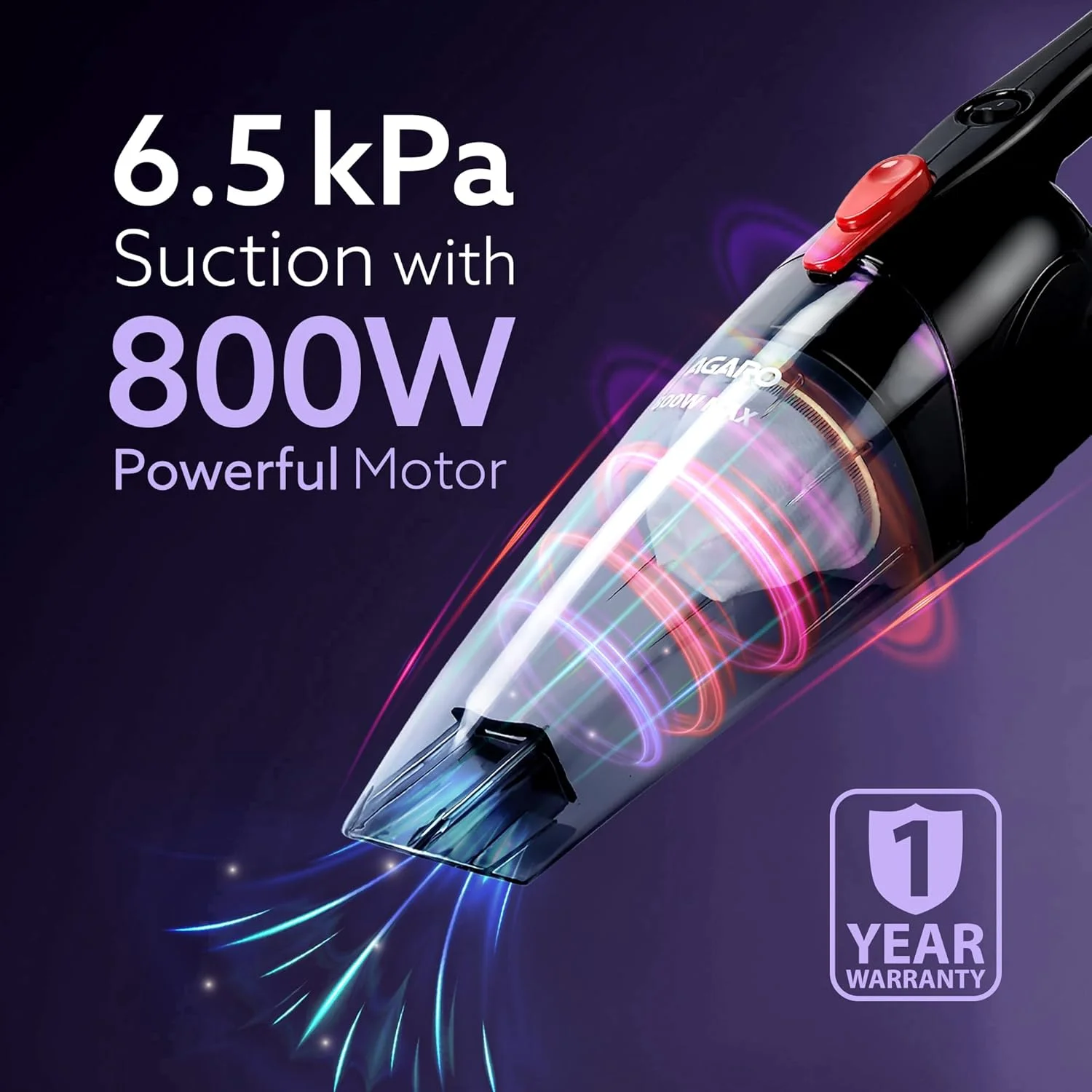 جاروبرقی دستی ۸۰۰ واتی آگارو Regal برای مصارف خانگی، جاروبرقی خشک، قدرت مکش 6.5 کیلو پاسکال، سبک وزن، بدنه بادوام و سبک، سایز کوچک/مینی (مشکی)