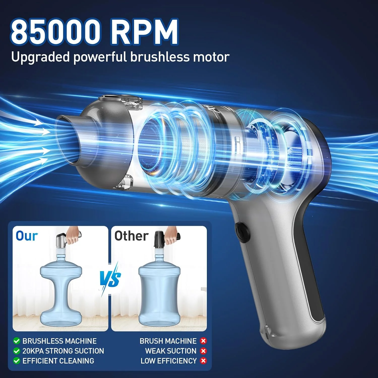 جاروبرقی دستی خودرو بی سیم AHNR با موتور براشلس، جاروبرقی و دمنده هوا با قدرت بالای 20000PA، جاروبرقی قابل حمل 3 در 1 برای کیبورد، جاروبرقی کوچک دستی برای خودرو و خانه