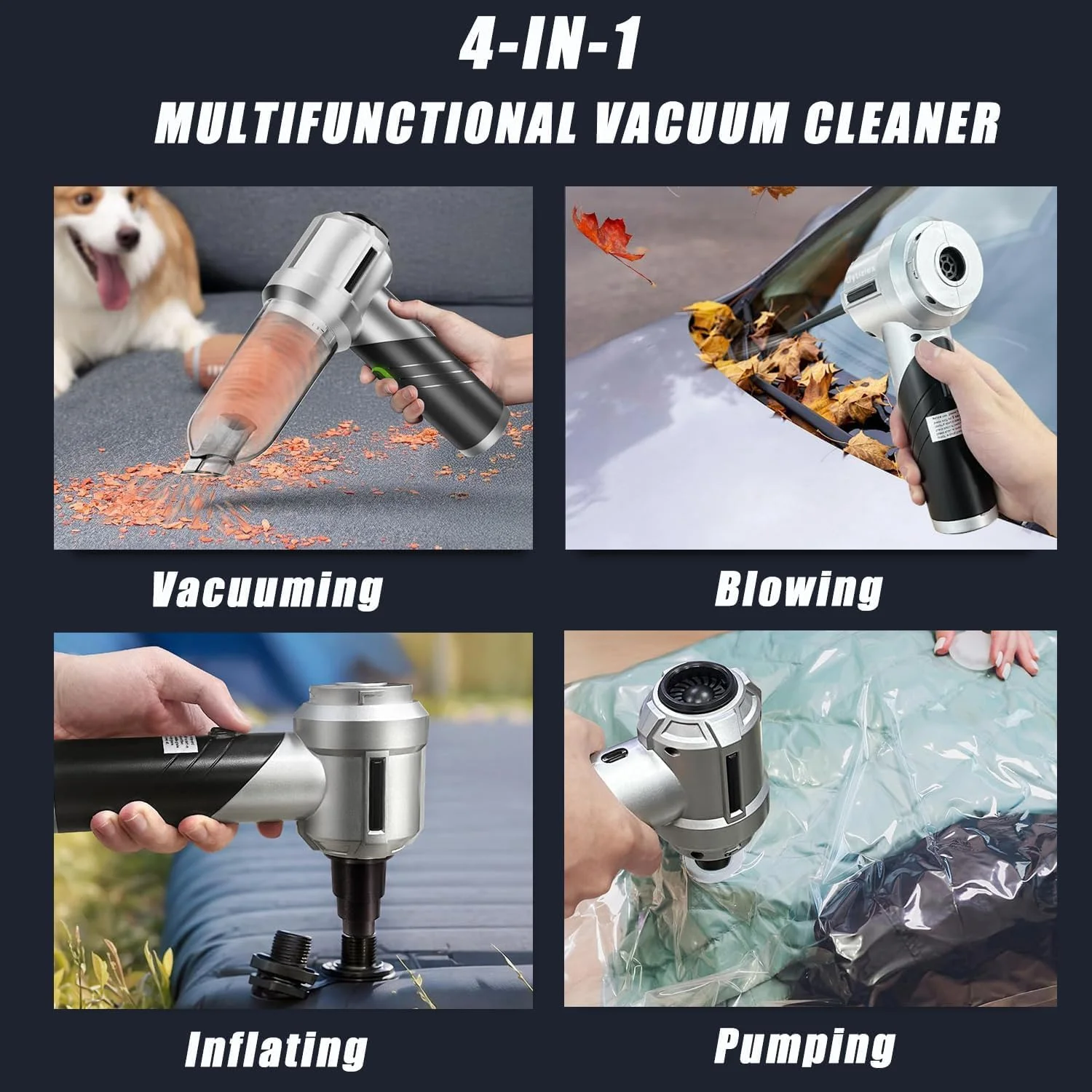 جاروبرقی دستی خودرو AccLoo، جاروبرقی شارژی کوچک با قدرت بالا 15000Pa به همراه نازل های متعدد برای خودرو، خانه، دفتر، حیوانات خانگی