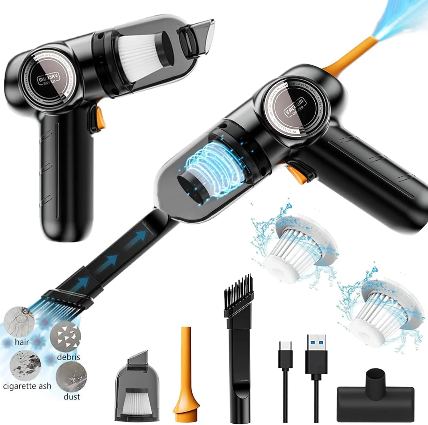 جاروبرقی دستی بی سیم 2 در 1، جاروبرقی قابل حمل، جاروبرقی خودرو با قابلیت شارژ USB، با قدرت مکش 10000Pa و 7 لوازم جانبی، مناسب برای تمیز کردن کامپیوتر/خودرو/خانه (مشکی) جاروبرقی دستی بی سیم 2 در 1، جاروبرقی قابل حمل، جاروبرقی خودرو با قابلیت شارژ USB، با قدرت مکش 10000Pa و 7 لوازم جانبی، مناسب برای تمیز کردن کامپیوتر/خودرو/خانه (مشکی)