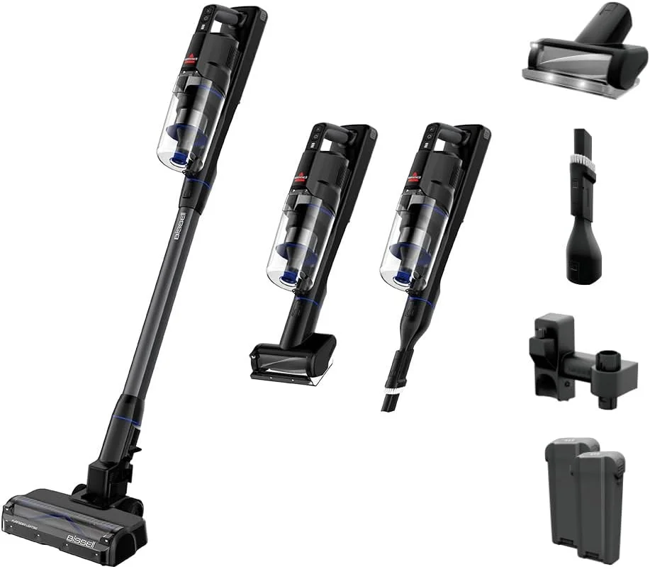 جاروبرقی عصایی بی سیم 280 واتی BISSELL PowerClean FurGuard 4241K با برس خود تمیز شونده و ابزار مخصوص مبلمان با چراغ های LED، دارای 2 باتری قابل تعویض