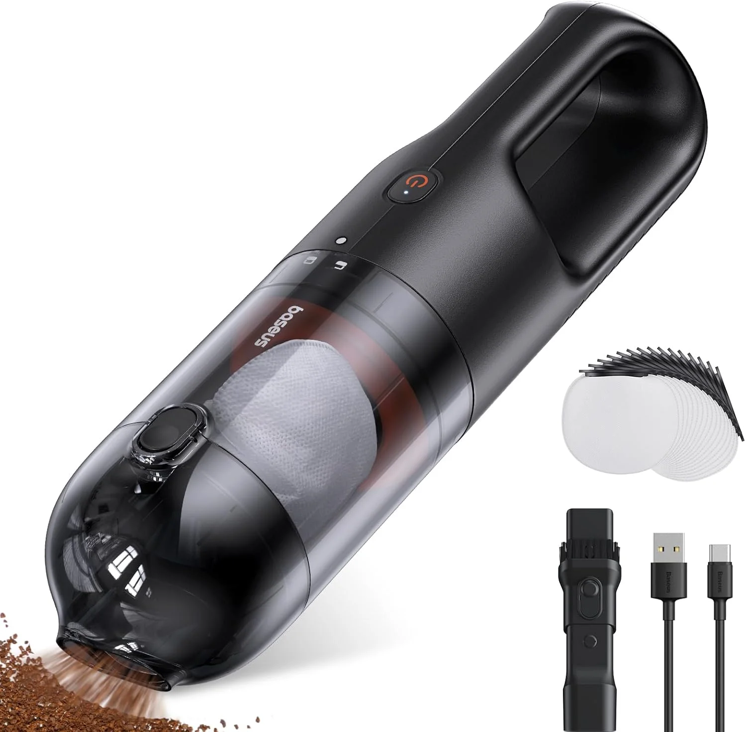 جاروبرقی دستی بیسوس، شارژی بی سیم، جاروبرقی قابل حمل خودرو با کیسه های گرد و غبار یکبار مصرف، جاروبرقی کوچک بی سیم با قدرت بالا برای داخل خودرو، موی حیوانات خانگی، پله ها، مبل (AP01)