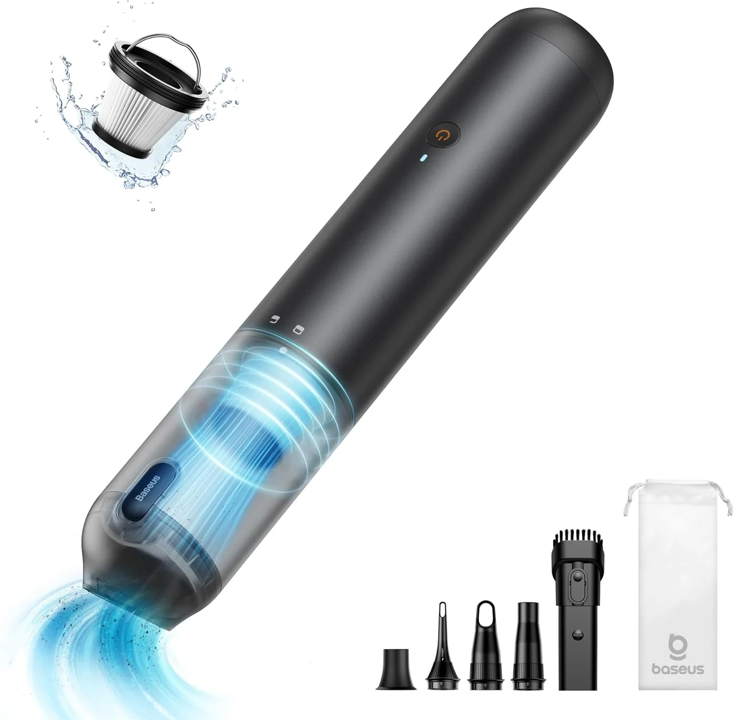 جاروبرقی خودرو بیسوس، قابل حمل و بدون سیم، 12000PA، جاروبرقی دستی قابل شارژ با تخلیه با یک لمس، شارژ سریع USB C، پمپ باد و جاروبرقی 4 در 1 مینی برای خودرو، خانه، کمپینگ