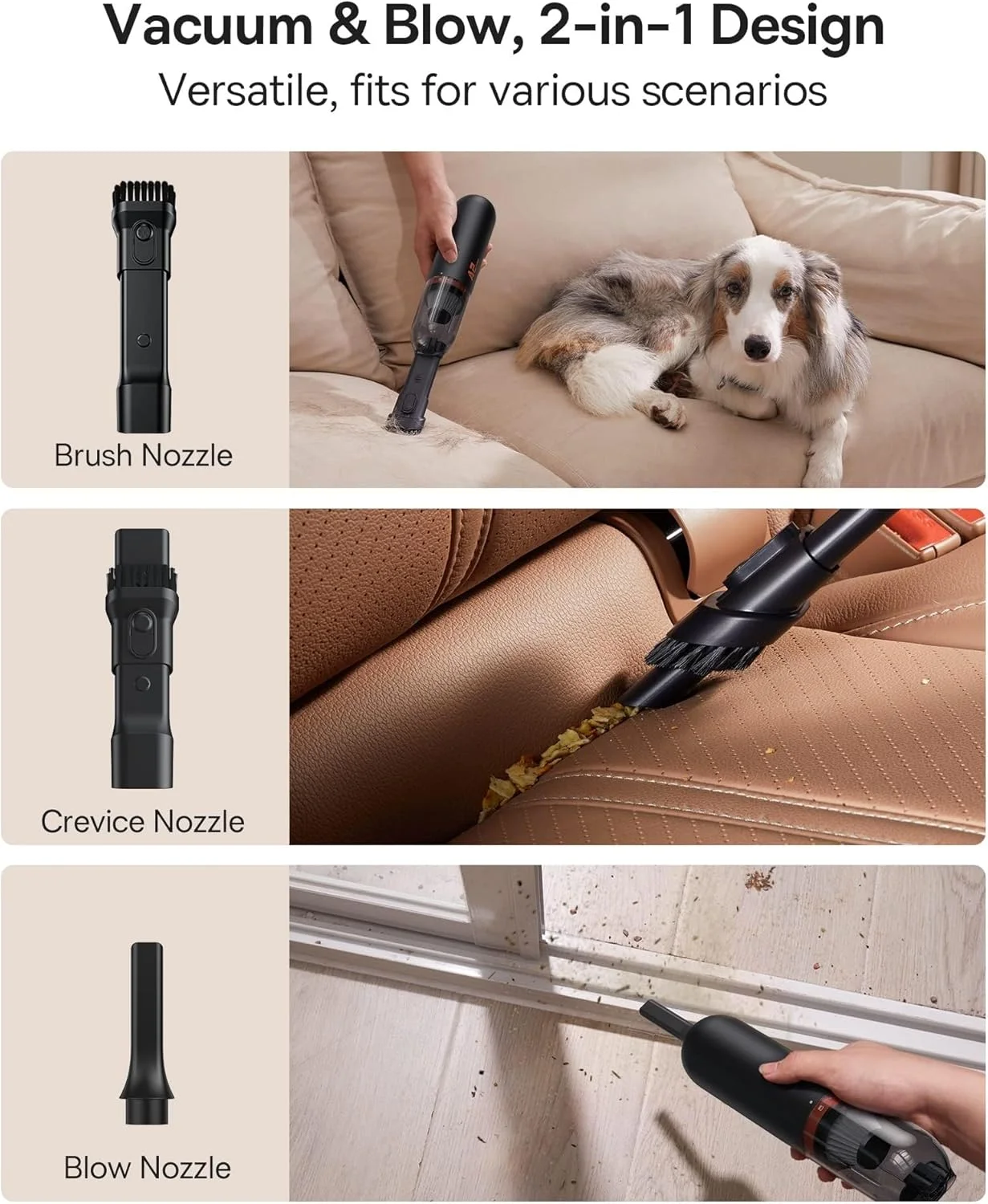 جاروبرقی دستی کوچک بیسوس، مکش قدرتمند 6000PA، جاروبرقی شارژی بیسیم با ظرفیت بزرگ، شارژ USB C، جاروبرقی قابل حمل برای خانه/دفتر/خودرو/حیوانات خانگی جاروبرقی دستی کوچک بیسوس، مکش قدرتمند 6000PA، جاروبرقی شارژی بیسیم با ظرفیت بزرگ، شارژ USB C، جاروبرقی قابل حمل برای خانه/دفتر/خودرو/حیوانات خانگی