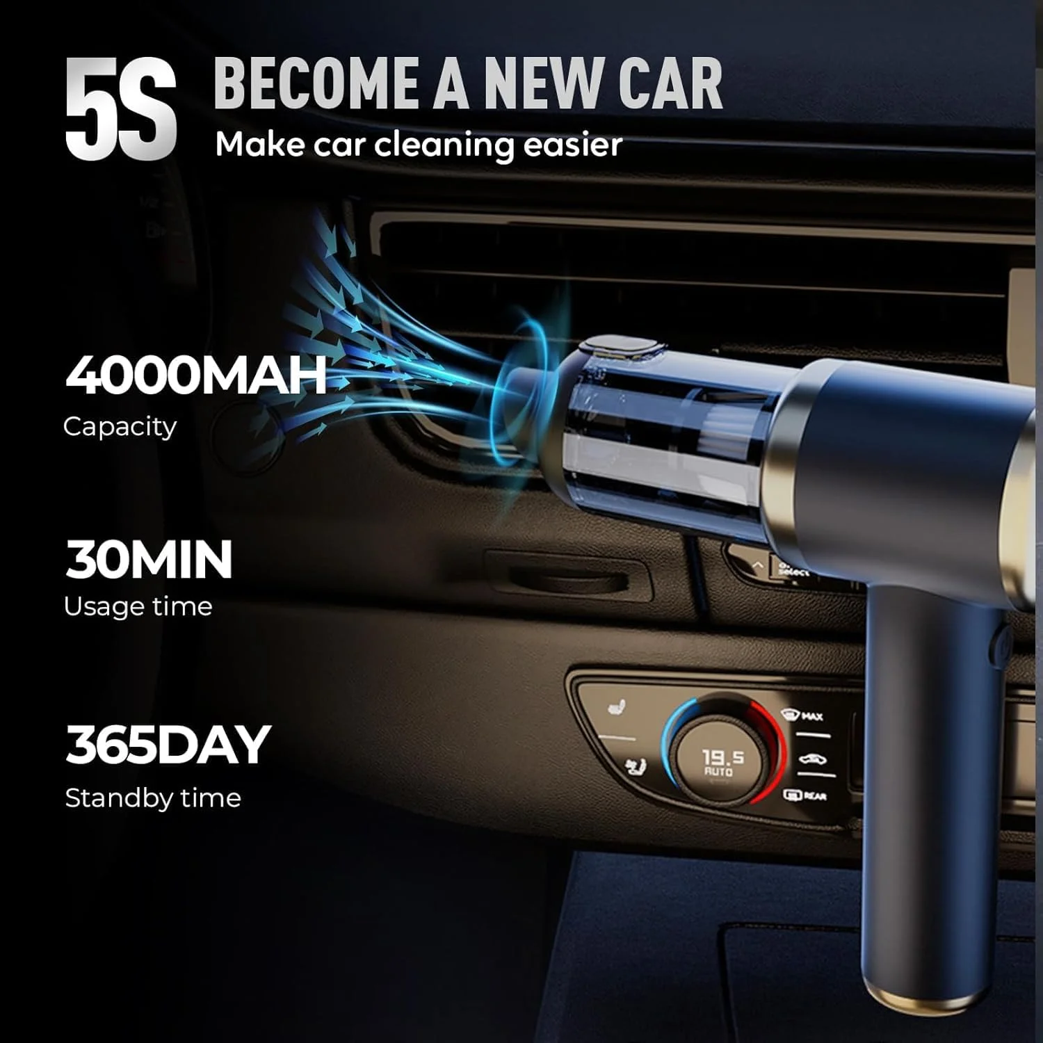 جاروبرقی دستی 4 در 1 خودرو BIGTHREE، مکش قدرتمند 12000Pa، شارژی با باتری 4000mAh و فیلتر فلزی، قابل حمل برای خودرو، خانه، موی حیوانات خانگی (مدل 2025)