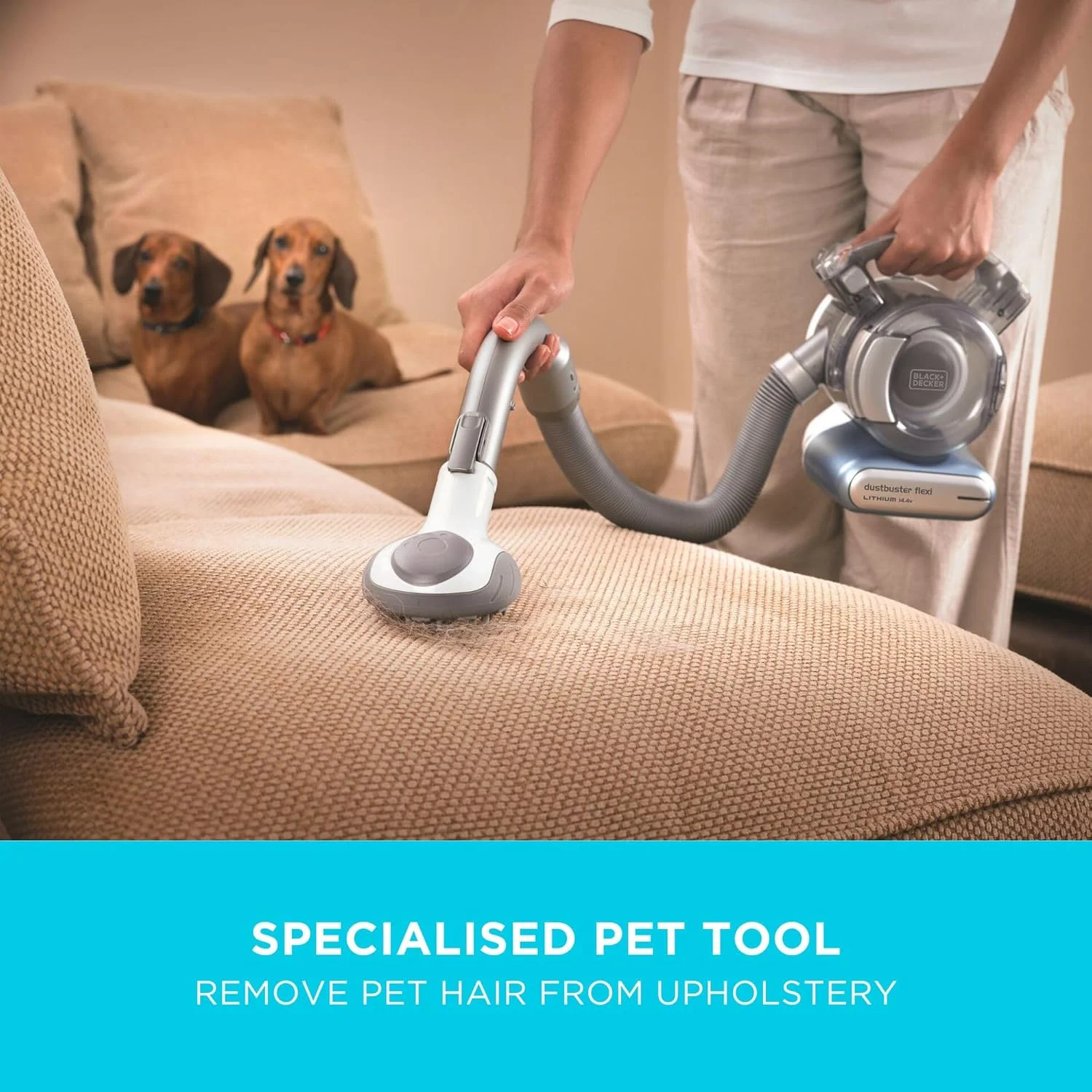 جاروبرقی خودرویی بلک اند دکر مدل PD1420Lp-Gb با باتری لیتیومی 14.4 ولت، ابزار مخصوص حیوانات خانگی، رنگ آبی/ خاکستری