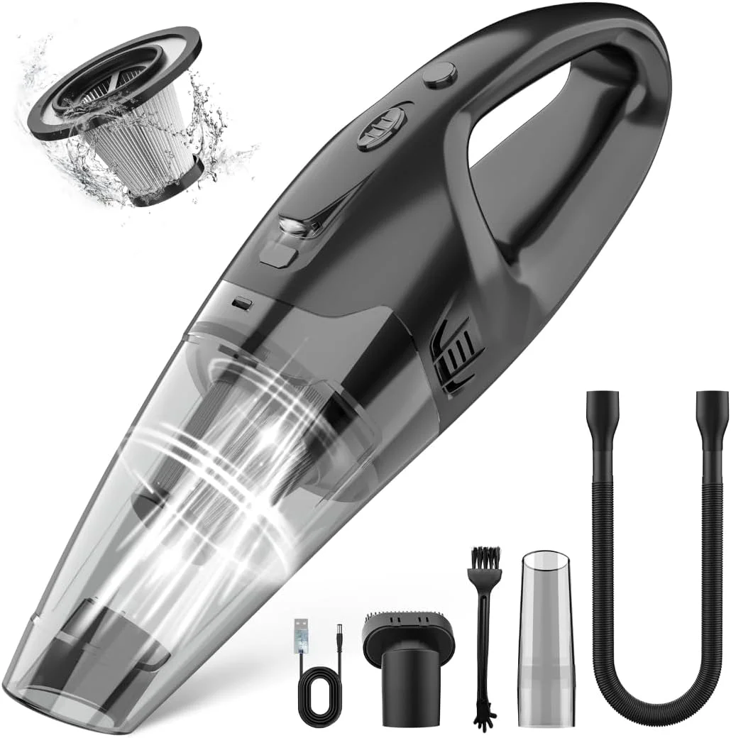 جاروبرقی دستی بی سیم، سبک وزن 750 گرم، شارژ USB، چراغ LED، فیلتر HEPA قابل شستشو، گرد و غبارگیر برای ماشین، خانه و موی حیوانات خانگی