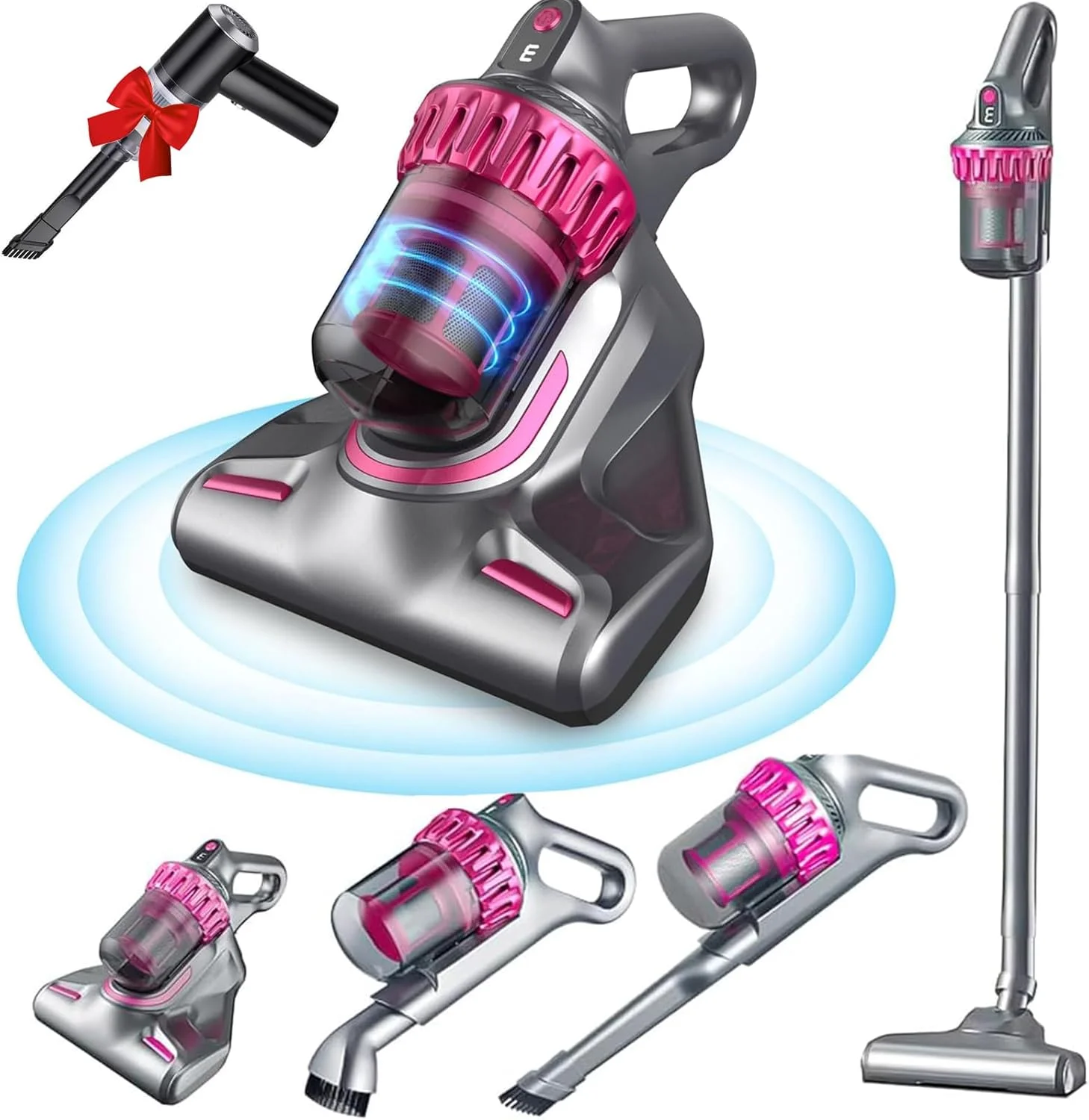 جاروبرقی تشک کانگ‌ام-استور بی‌سیم، جاروبرقی فرابنفش UV-C 4 در 1 و ابزار حذف کنه، جاروبرقی تختخواب و تشک 10000 پاسکال به همراه جاروبرقی کوچک خودرو