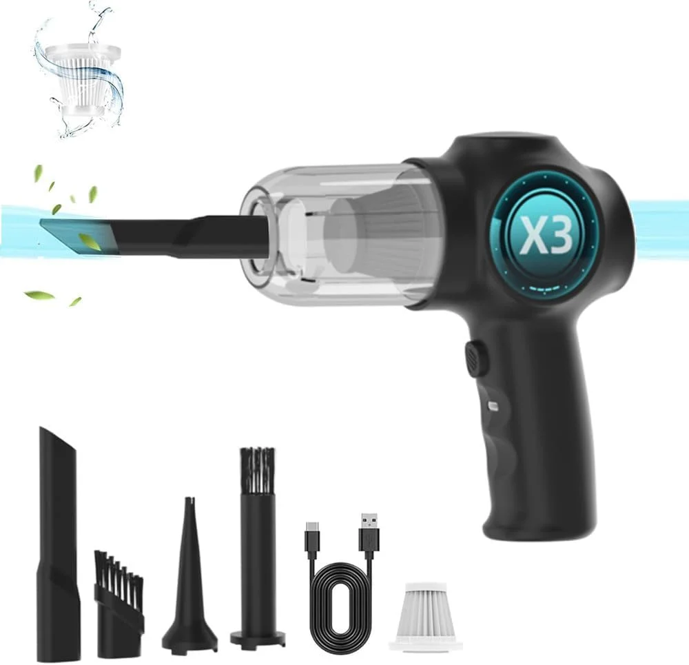 جاروبرقی دستی Cevoqin، جاروبرقی شارژی بی‌سیم خودرو | جاروبرقی کوچک با مکش قوی، جاروبرقی قابل حمل برای خودرو، موی حیوانات خانگی، خانه، صفحه کلید، حلقه شنا بادی، گرد و غبار (مشکی)