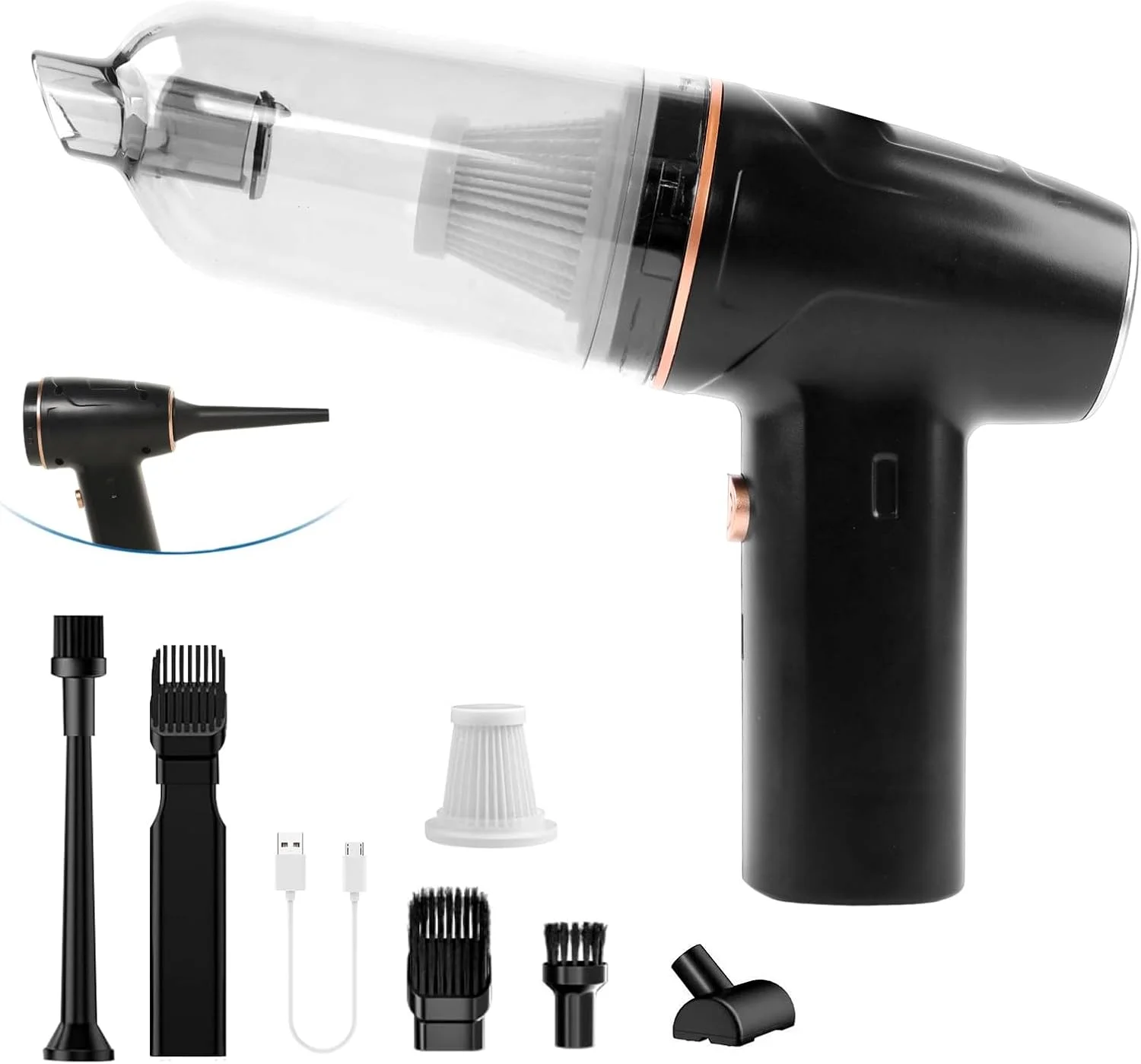 جاروبرقی دستی شارژی خودرو - موتور براشلس 12000PA، جاروبرقی قابل حمل و قابل شارژ برای استفاده در منزل، دفتر و آشپزخانه