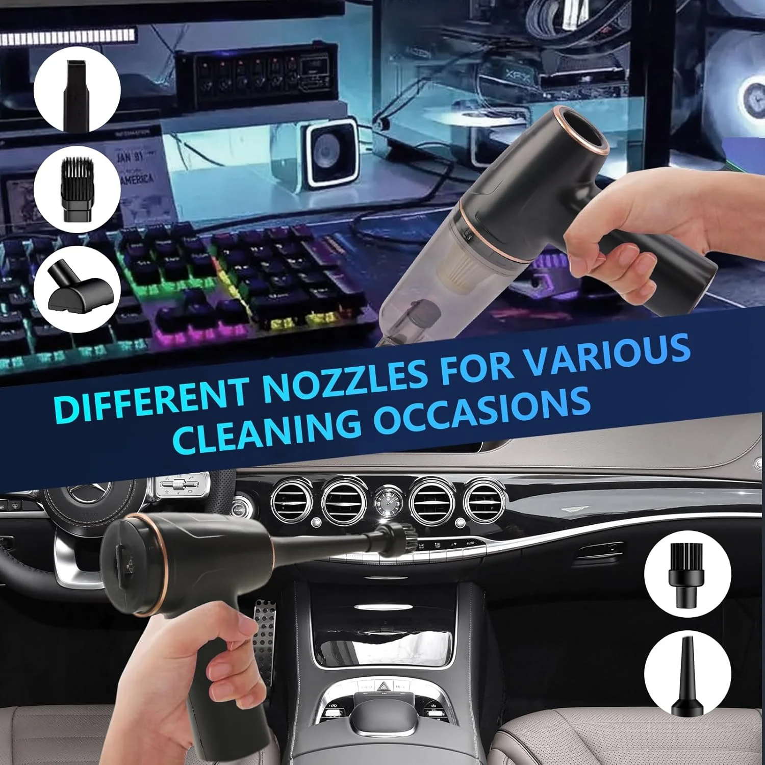 جاروبرقی دستی شارژی خودرو - موتور براشلس 12000PA، جاروبرقی قابل حمل و قابل شارژ برای استفاده در منزل، دفتر و آشپزخانه