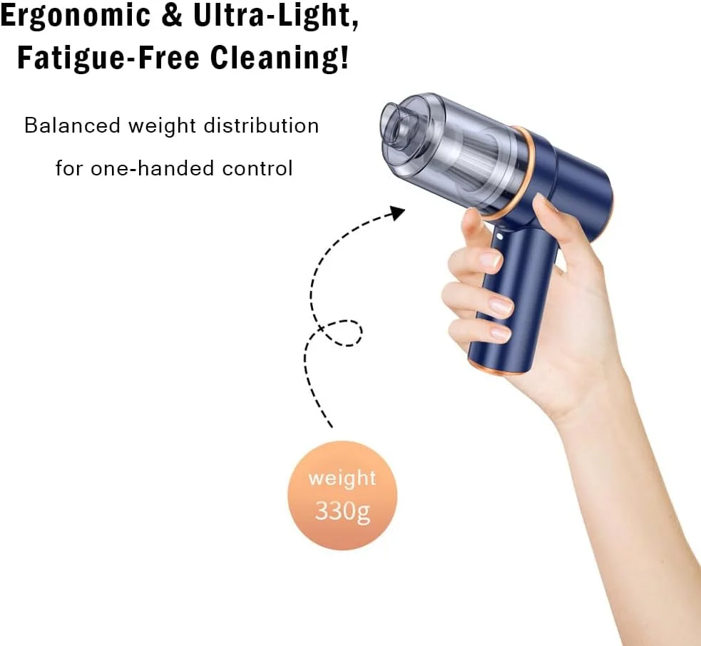 جاروبرقی شارژی خودرو، دمنده دستی 2 در 1، مکش قدرتمند 9000PA، جاروبرقی بی سیم، قابل شارژ USB، سبک وزن، قابل حمل برای خودرو، موی حیوانات خانگی، خانه، دفتر، آبی