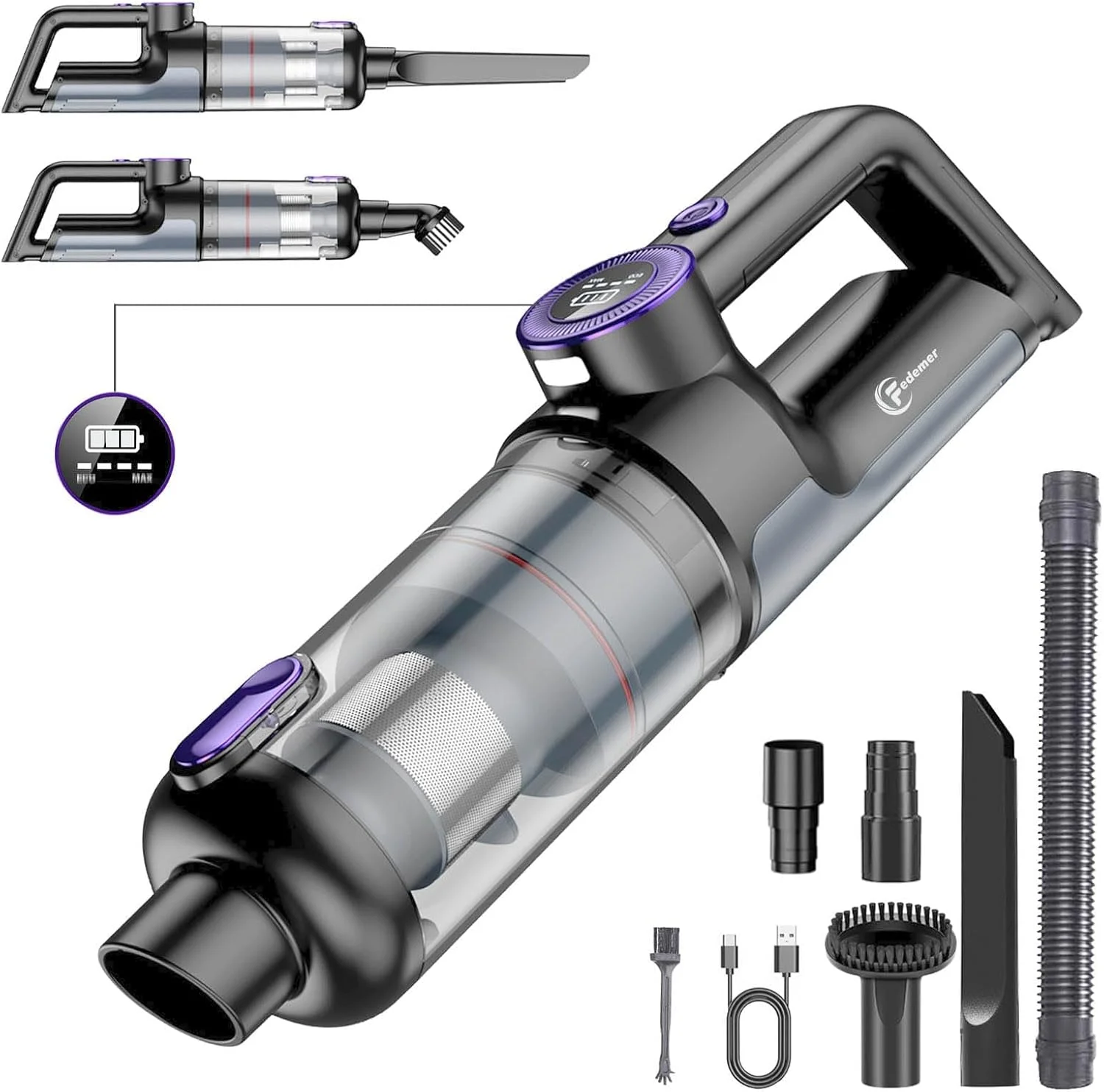 جاروبرقی دستی، مکش قدرتمند 14000PA، جاروبرقی شارژی بی سیم، مناسب برای تمیز کردن ماشین، خانه و محل کار با چراغ LED