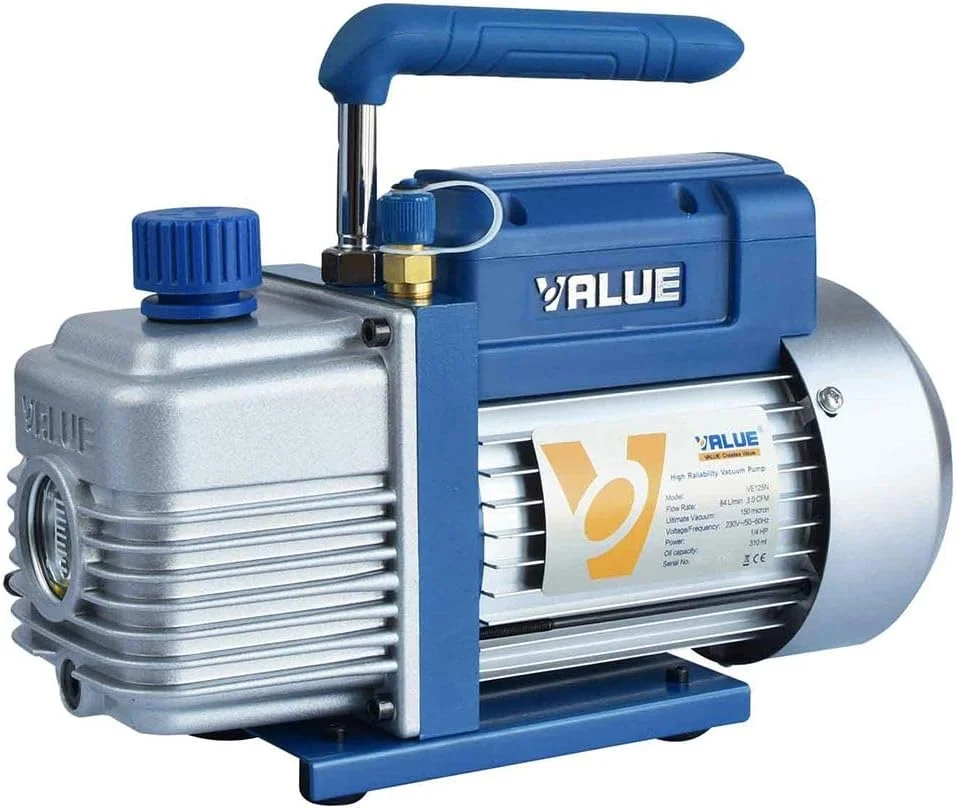 پمپ وکیوم 1/4 اسب بخار، پمپ وکیوم برای نگهداری سیستم تهویه هوا، پمپ وکیوم تک مرحله ای، پمپ وکیوم VE125N، 3.0 CFM، پمپ وکیوم یکپارچه دستی با قطعه چرخشی