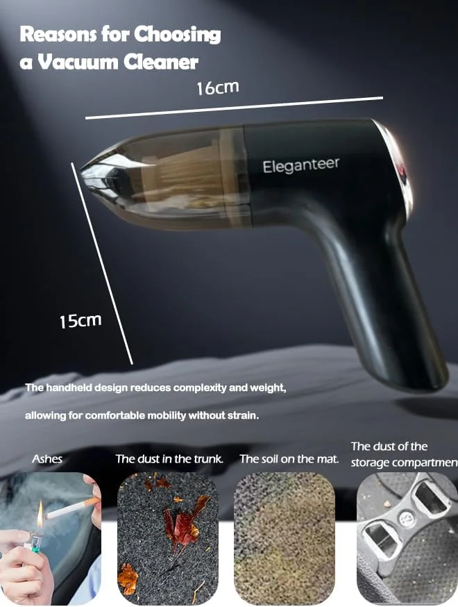 جاروبرقی دستی شارژی با مکش قدرتمند 12000 پاسکال – جاروبرقی کوچک 5 در 1 برای خودرو و منزل با قابلیت شارژ USB-C، دمنده و باد کننده