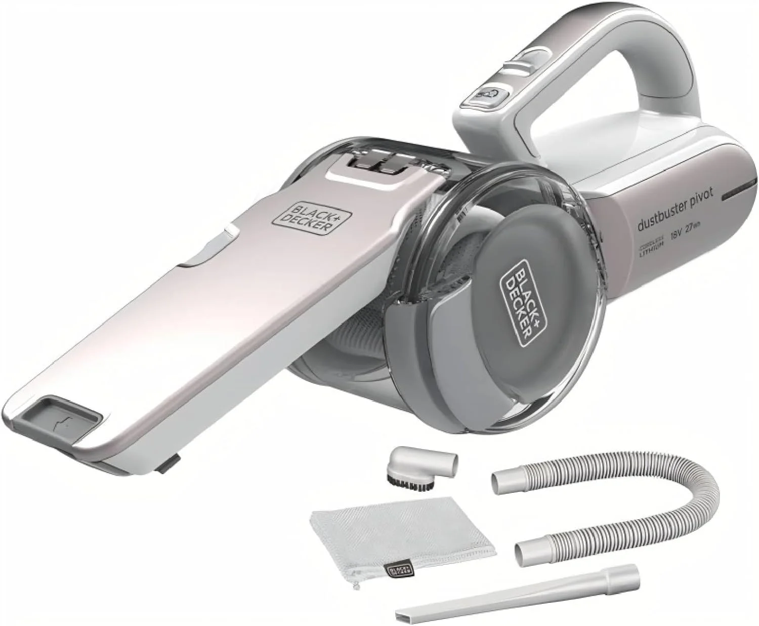 جاروبرقی دستی چرخشی 18 ولت بلک اند دکر با باتری لیتیوم-یون 1.5 آمپر ساعت، قدرت مکش 27.5 AW، ظرفیت مخزن 440 میلی لیتر و فیلتراسیون سه گانه با چرخش 200 درجه مدل PV1820LRGP-GB جاروبرقی دستی چرخشی 18 ولت بلک اند دکر با باتری لیتیوم-یون 1.5 آمپر ساعت، قدرت مکش 27.5 AW، ظرفیت مخزن 440 میلی لیتر و فیلتراسیون سه گانه با چرخش 200 درجه مدل PV1820LRGP-GB