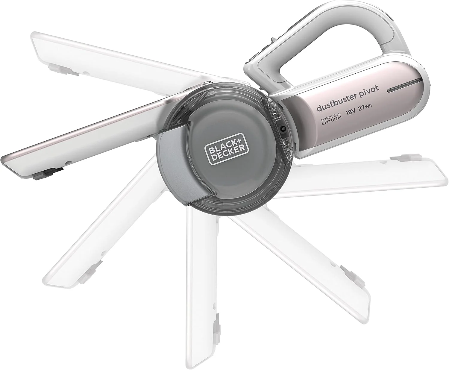 جاروبرقی دستی چرخشی 18 ولت بلک اند دکر با باتری لیتیوم-یون 1.5 آمپر ساعت، قدرت مکش 27.5 AW، ظرفیت مخزن 440 میلی لیتر و فیلتراسیون سه گانه با چرخش 200 درجه مدل PV1820LRGP-GB