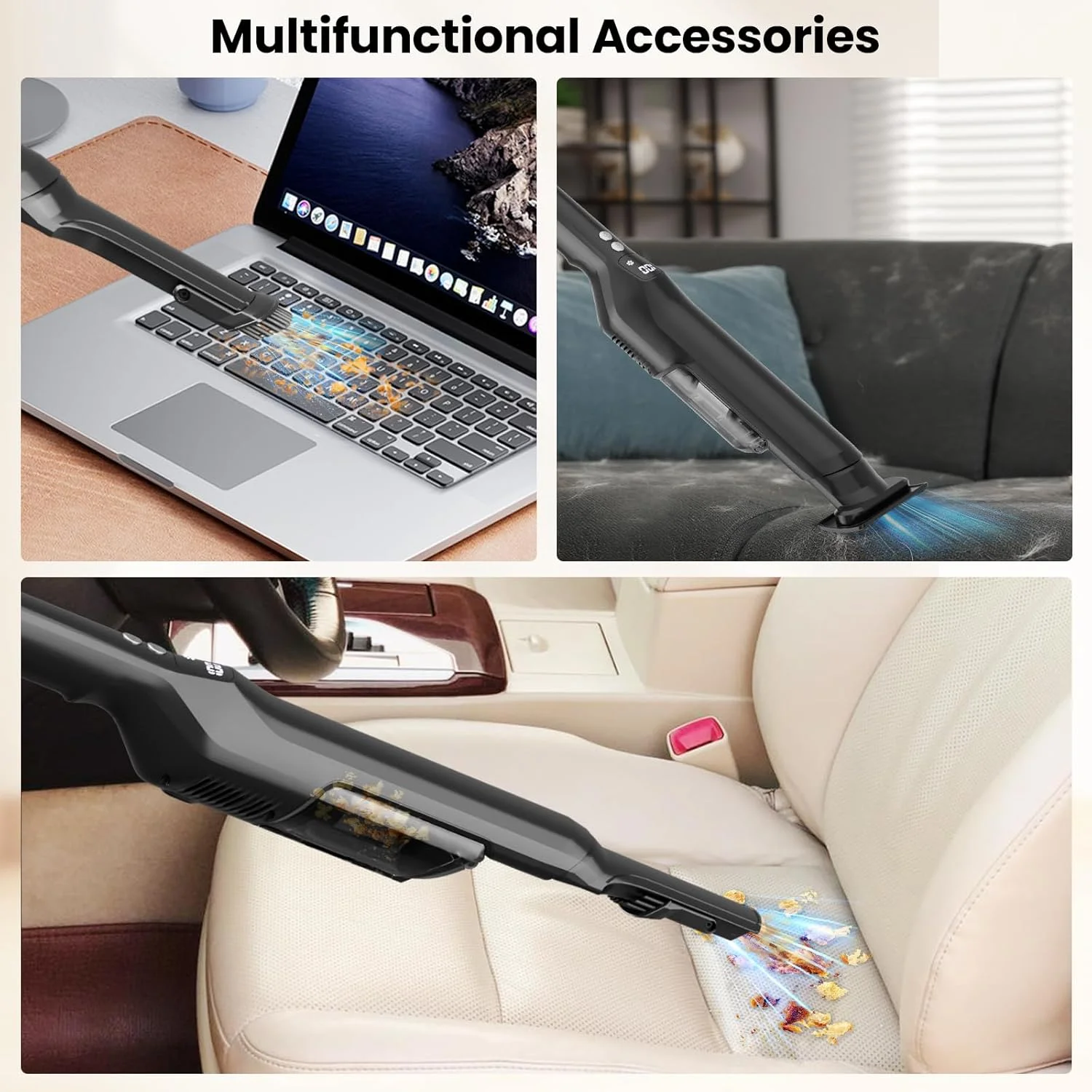 جاروبرقی دستی شارژی، جاروبرقی خودرو با مکش قوی 22Kpa با موتور بدون برس، پایه شارژ، نازل تخت 2 در 1، برس مبل، جاروبرقی دستی قابل حمل 1.5 پوندی با 2 سرعت برای خانه، ماشین، حیوانات خانگی، دفتر