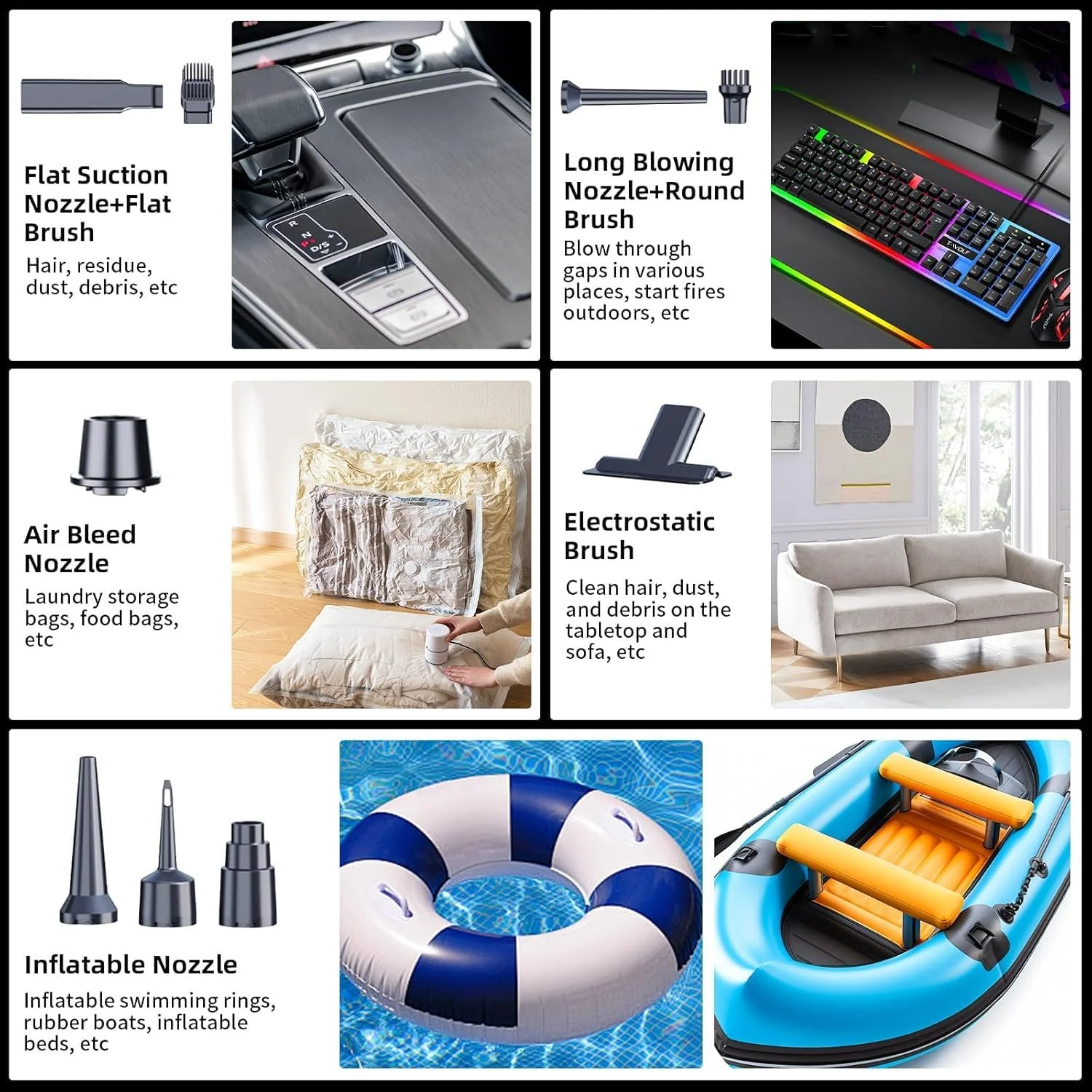 جاروبرقی خودرو بی سیم 4 در 1 Forubar، جاروبرقی دستی قابل حمل 22000Pa به همراه دمنده و گردگیر هوای فشرده، موتور بدون جاروبک، 3 سرعته، شارژ Type-C برای خودرو، خانه، دفتر، موی حیوانات خانگی (نقره ای)