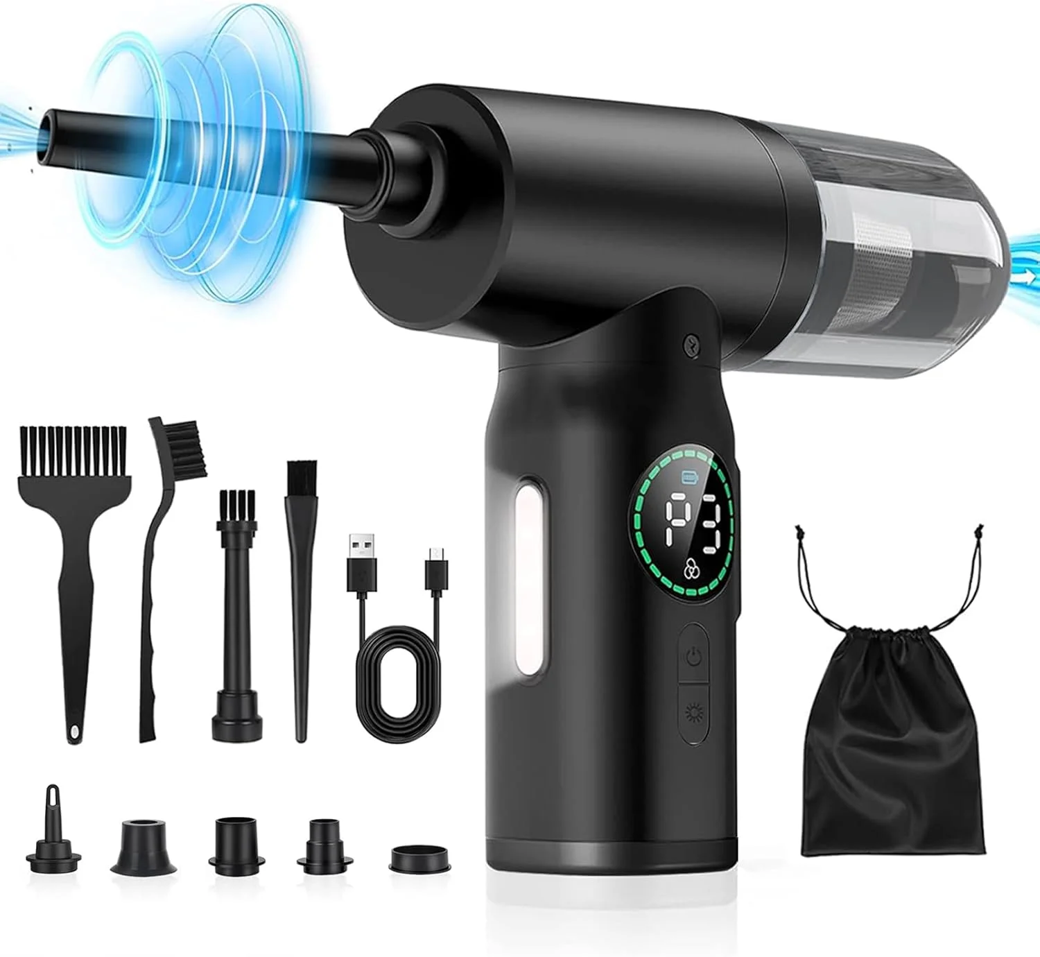 جاروبرقی دستی شارژی برای خودرو و منزل، گردگیر هوای فشرده برقی 3 در 1، پمپ و جاروبرقی، جاروبرقی قابل حمل 7500 میلی آمپر ساعتی با چراغ LED، 3 سطح قابل تنظیم جاروبرقی دستی شارژی برای خودرو و منزل، گردگیر هوای فشرده برقی 3 در 1، پمپ و جاروبرقی، جاروبرقی قابل حمل 7500 میلی آمپر ساعتی با چراغ LED، 3 سطح قابل تنظیم