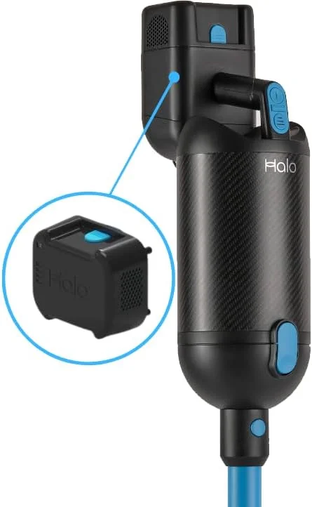 جاروبرقی عصایی شارژی Halo با 60 دقیقه زمان کارکرد، جاروبرقی دستی با چراغ های LED، باتری جداشدنی برای کف چوب سخت/فرش/کاشی/مرمر - آبی و مشکی