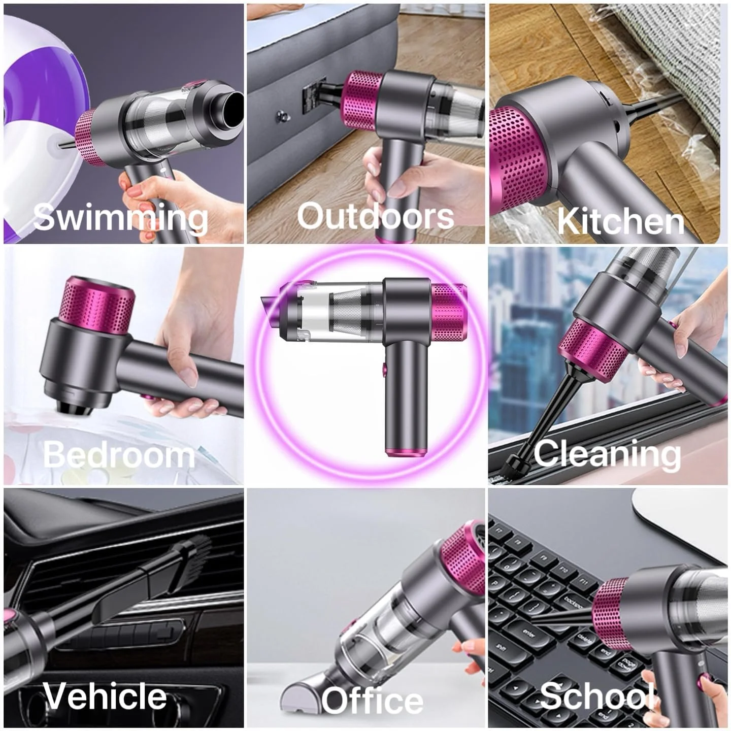 جاروبرقی دستی شارژی، مکش قدرتمند 8500Pa، قابل حمل، سبک وزن، شارژ سریع، مناسب برای ماشین، خانه، راه پله فرش، دفتر و موی حیوانات خانگی، رنگ صورتی