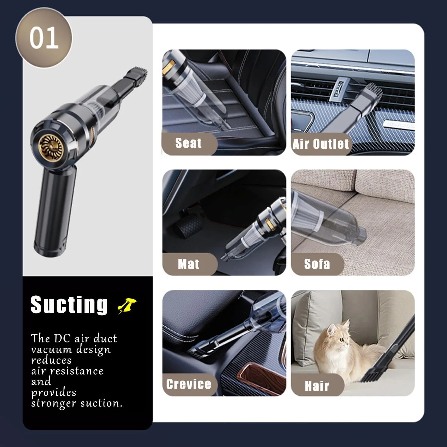 جاروبرقی خودرو، جاروبرقی دستی بی سیم، دمنده هوا قابل شارژ با مکش قدرتمند 11000PA/150W، مکش و دمش 2 در 1، باتری لیتیوم یونی 4000mAh، فیلتر، شارژ USB و نازل های چندگانه برای خودرو/خانه/حیوانات خانگی