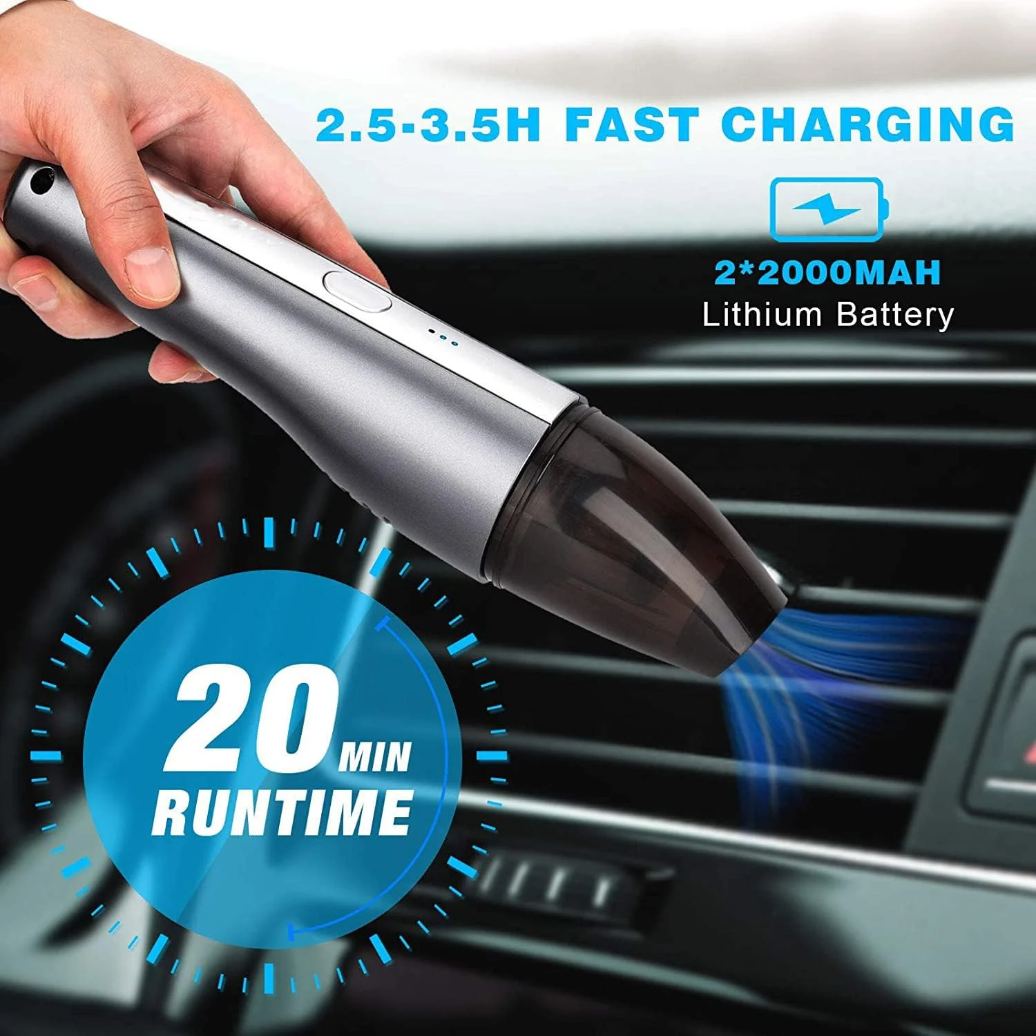 جاروبرقی خودرو، جاروبرقی دستی بی‌سیم 5000PA، جاروبرقی کوچک قابل حمل 70 واتی با قابلیت شارژ، برای تمیز کردن فضای داخلی خودرو و منزل، جاروبرقی بی‌سیم دستی با مکش قوی سایکلون